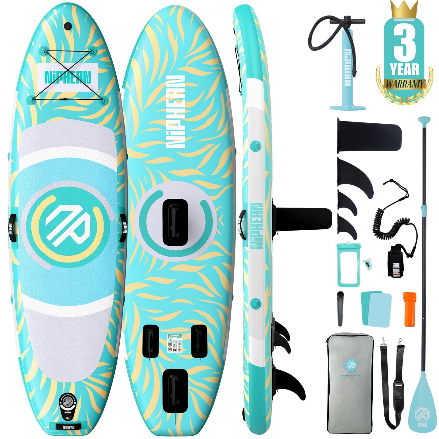 Niphean（Ultra-Light） Inflatable Paddle Board with StabilTrac Fin and Durable SUP Accessories, 10' Stand Up Paddle Boards for Adults & Youth, Versatile Yoga Paddle Board, Gift Ideas-Tidal Mint