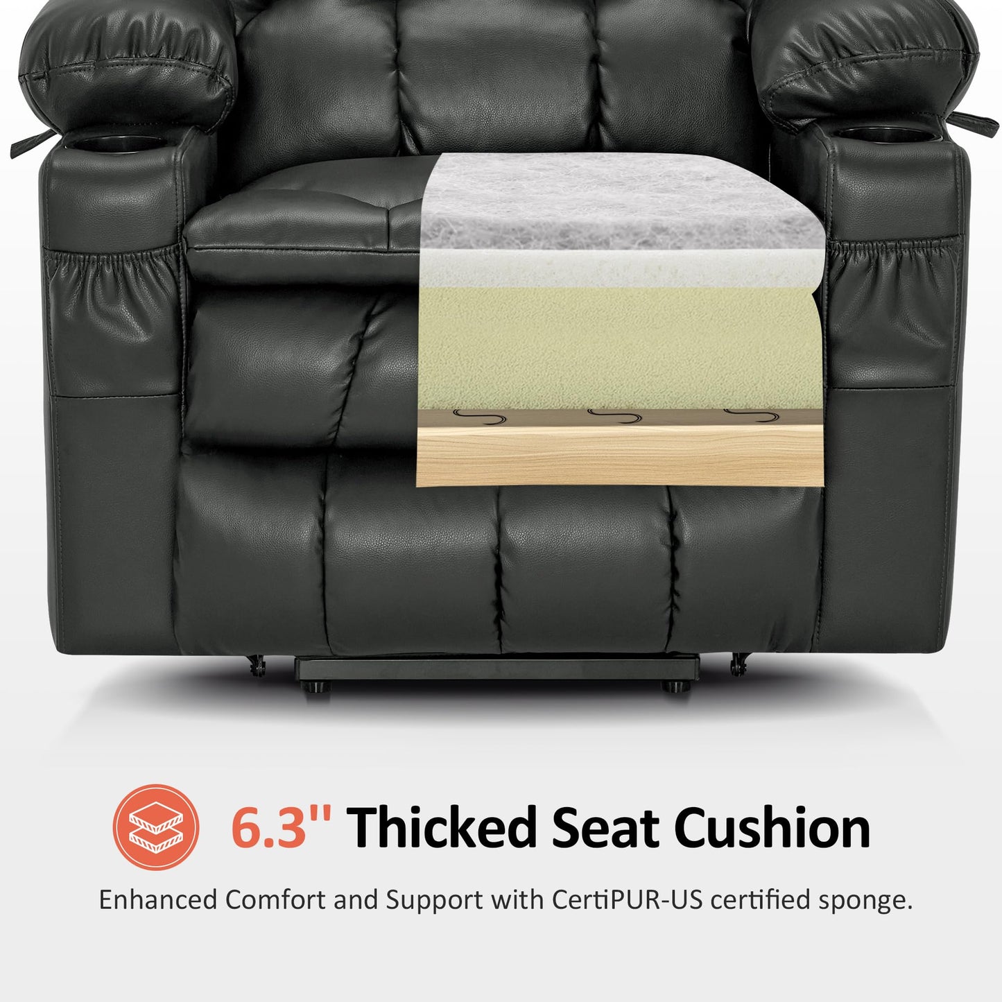 MCombo Dual Motor Power Lift Recliner Chair for Elderly, Lay Flat Lift Chair with Heat and Massage, Cup Holders, USB Ports, Faux Leather 7890 (Grey, Medium)