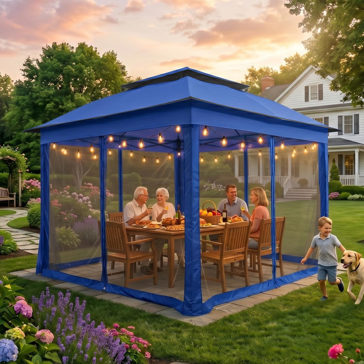 COOS BAY 11x11 Pop Up Gazebo with Mesh Netting, Instant Outdoor Canopy Tent, Water Resistant Shelter with UPF 50+ UV Protection, 121 Sq Ft Coverage, Blue