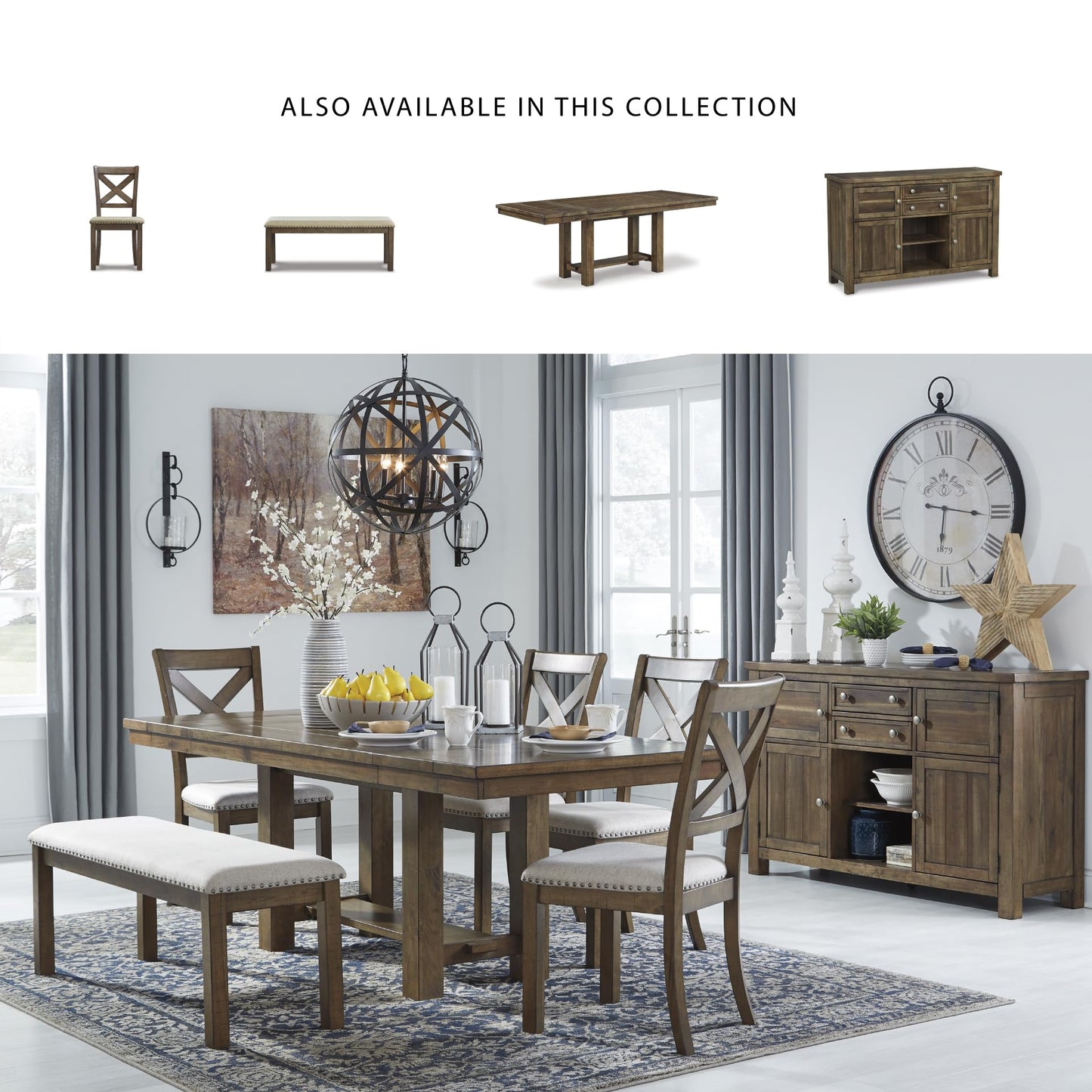 Signature Design by Ashley Moriville Rectangular Dining Extension Table, 2 Extension Leaves, Seats 8, 36" W x 86" D x 30.13" H, Wood & Acacia Veneer, Brown