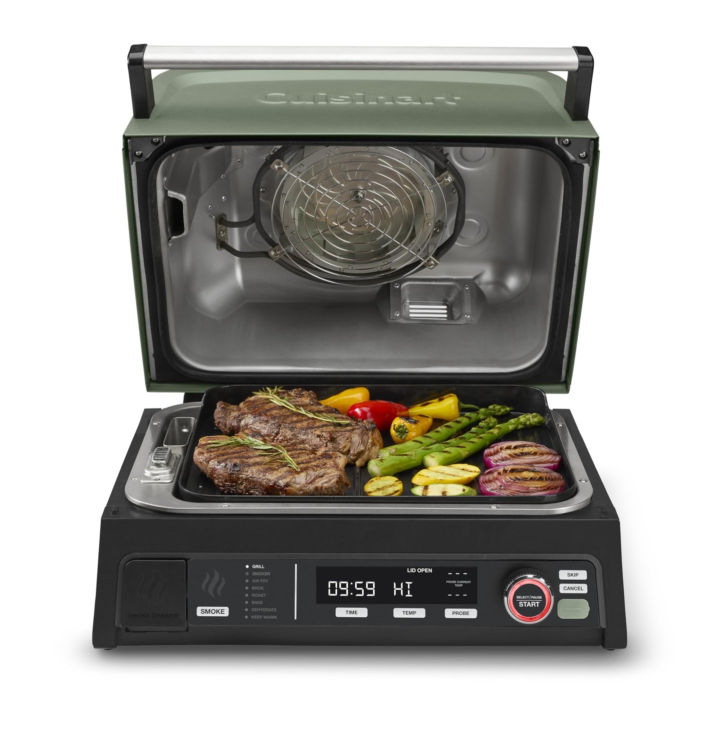 Cuisinart FlavorBoost™ 8-in-1 Outdoor Electric BBQ Grill & Portable Smoker, Air Fryer Grill Combo with Smart Probe, Smoke Drawer, 154 sq. in., Patio & Balcony Grill for Apartments, CEG-1302