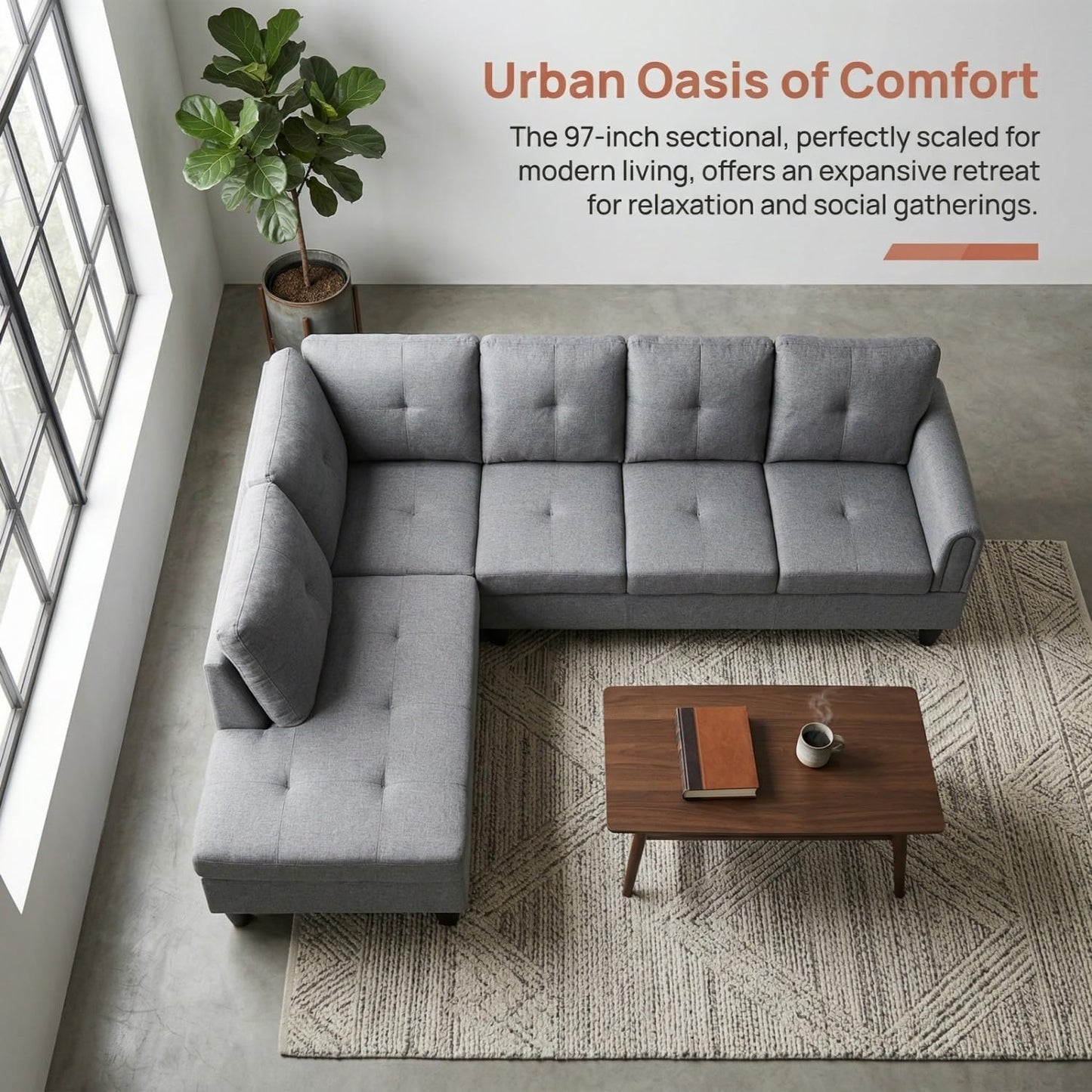 NicBex Comfy Couches for Living Room, 2-Piece 97" L-Shaped Sectional Couch with Movable Chaise, Modern Sofa Living Room Set for Apartment, Office & Bedroom, Ash Grey