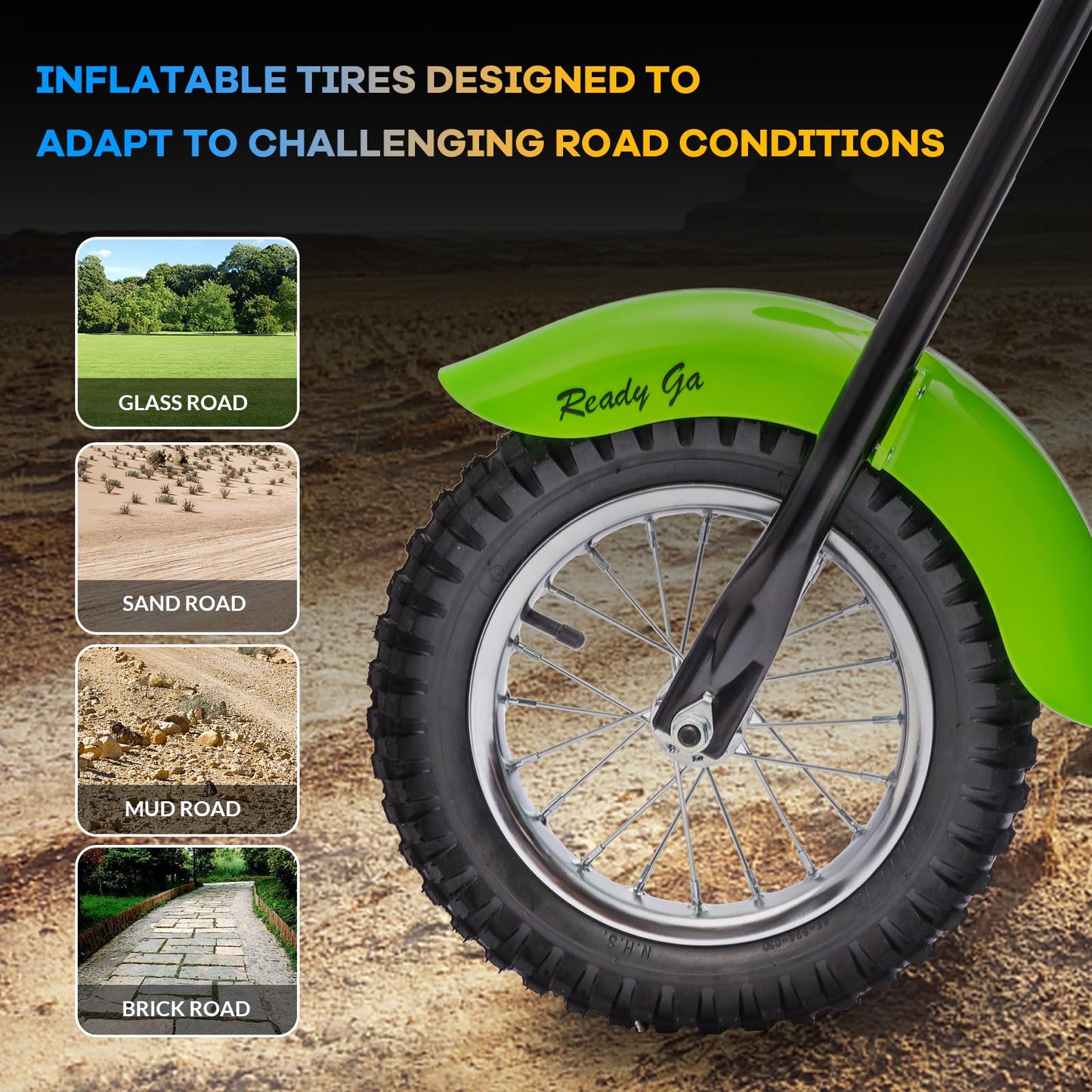 Electric Motorcycle for Kids, 24V 250W Dirt Bike, Two Speed Max Up to 14MPH & 60 Minutes Continuous, with Led Lights, Leather Seat, Rear Brake, Electric Motorbike for Kids/Teens, Green