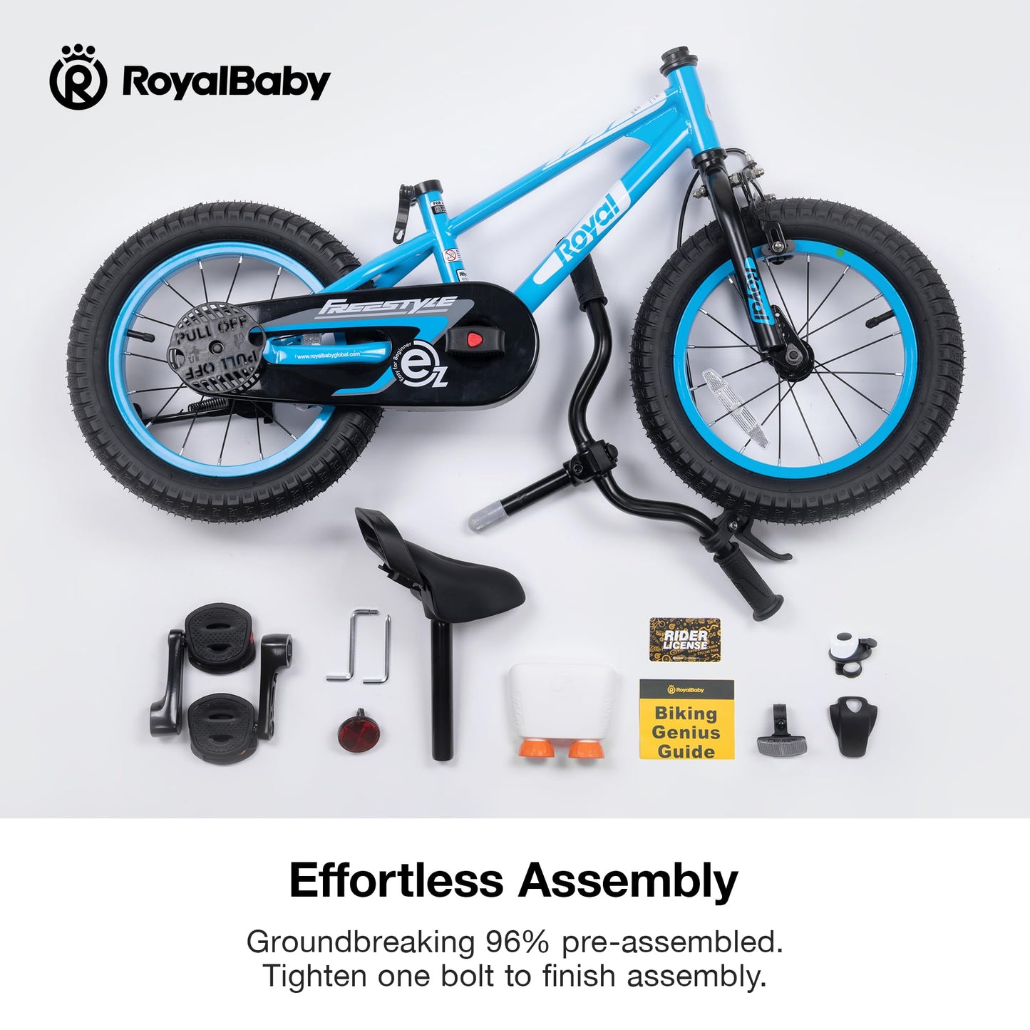 RoyalBaby Freestyle EZ Kids Bike, Easy Learn Balancing to Biking, 18 Inch Balance & Pedal Bicycle, Instant Assembly Boys Girls Ages 5-9 Years, 18" Blue