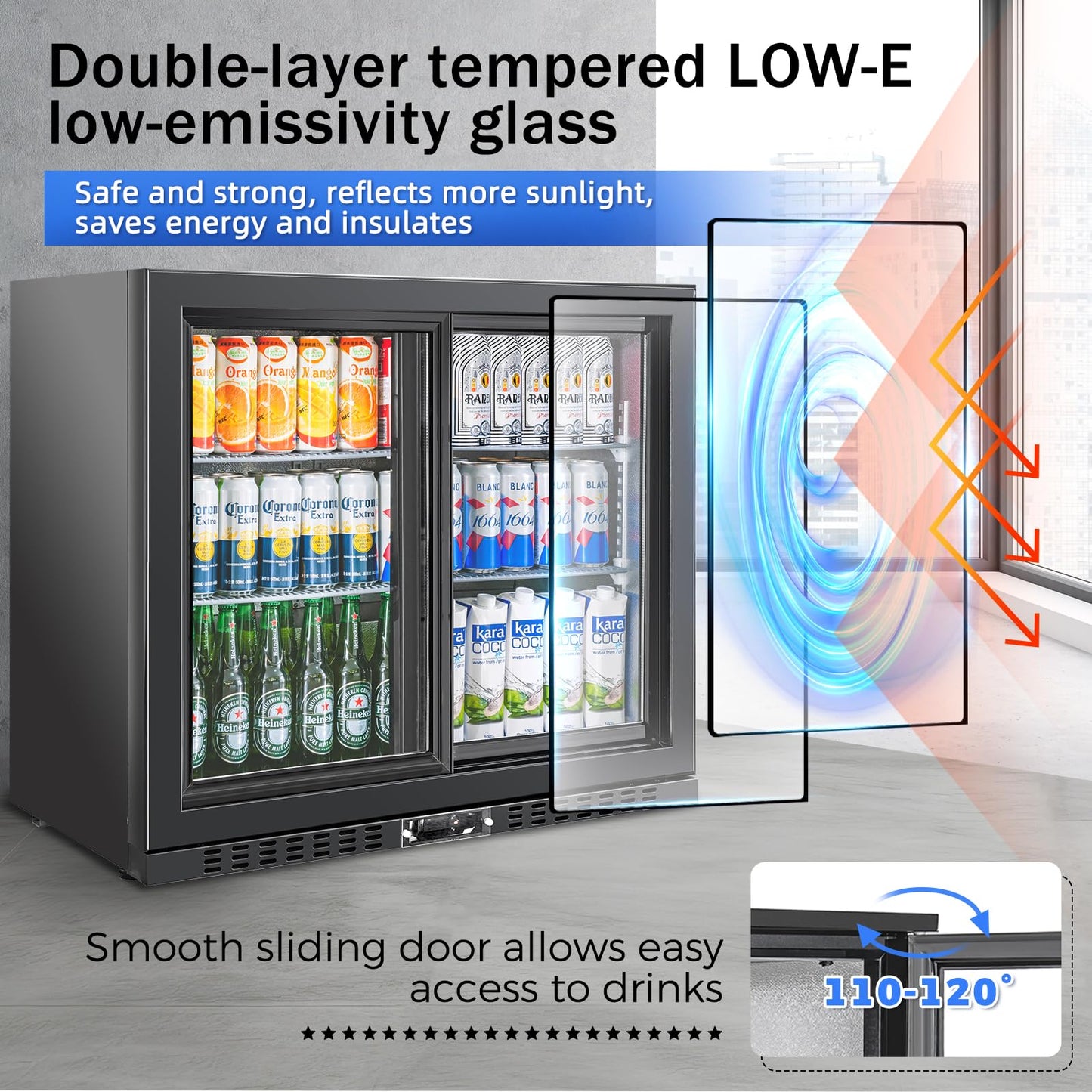 BINGERMA Back Bar Cooler with 2 Glass Sliding Doors 7.4 Cu.ft. ETL Commercial Beverage Refrigerator Black Drink Fridges for Beer, Wine,Soda, Drinks
