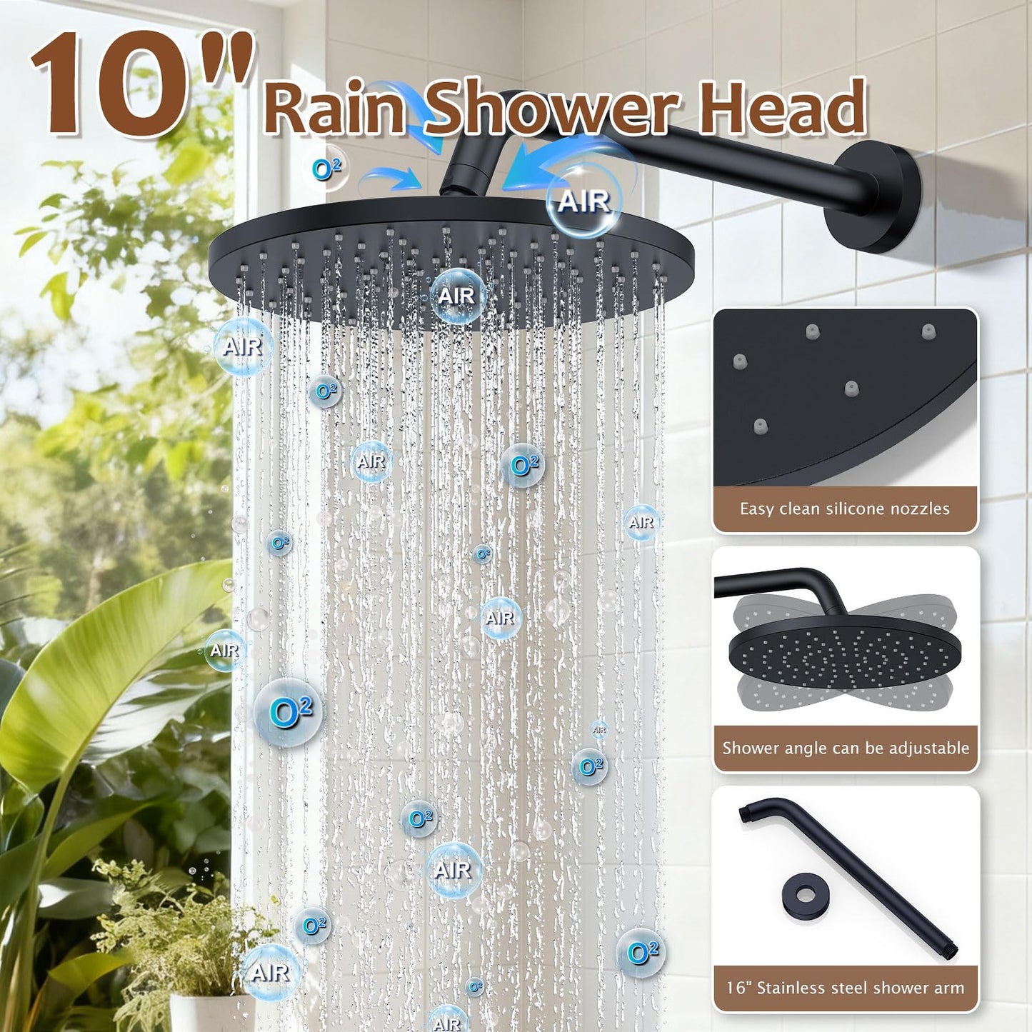 Iriber Mattle Black Bathtub Shower Faucet Set，Bathroom Shower System with Tub Spout ，Filtered Shower Head with Handheld, 9 Spray Mode Showerhead,Shower Valve Trim Kit Contain Cartridge,10 Inch
