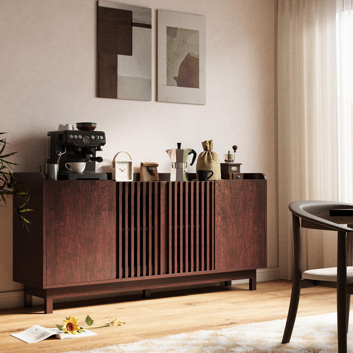 IRONCK Storage Cabinet with Grille Doors, Natural Red Walnut