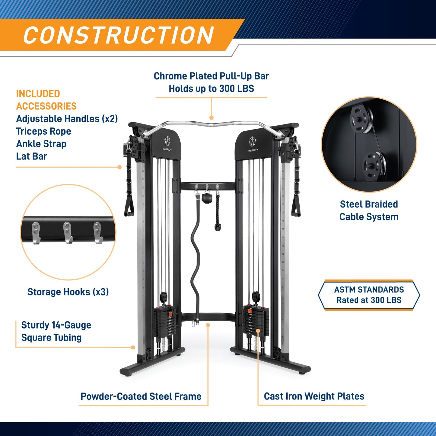 Marcy Strength Training Multi-Functional Trainer with 200 lb Weight Stacks, 2:1 Ratio Cable Pulley Station Home Gym System MFT-942