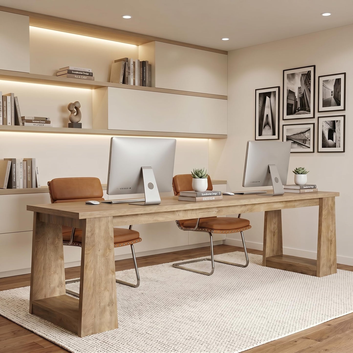 LITTLE TREE 86.6 Inch Extra Long Computer Desk, Two Person Desk, Dual Workstation Home Office Desks for 2 Users, Large Gaming & Multi-Monitor Setup Writing Table for Spacious Workspace