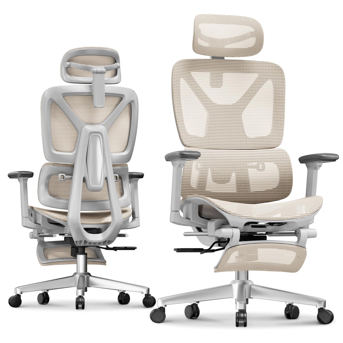 FLEXISPOT ErgoX Premium Ergonomic Office Chair with Footrest- Adjustable 3D Armrests, Dynamic Lumbar Support, Recline & Tilt Function, Mesh Seat, for Home & Office Use,Cream
