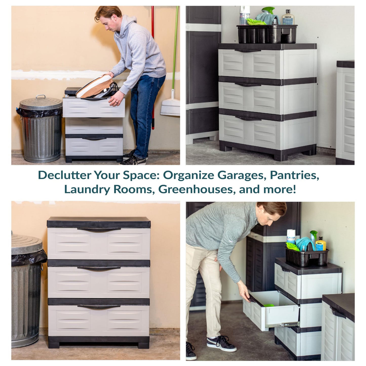 Sunnydaze 29.5" H 3-Tier Storage Cabinet with Drawers - Resin Storage Drawers Organizer - for Garage, Office, Home, Laundry Room - Gray w/Charcoal Trim