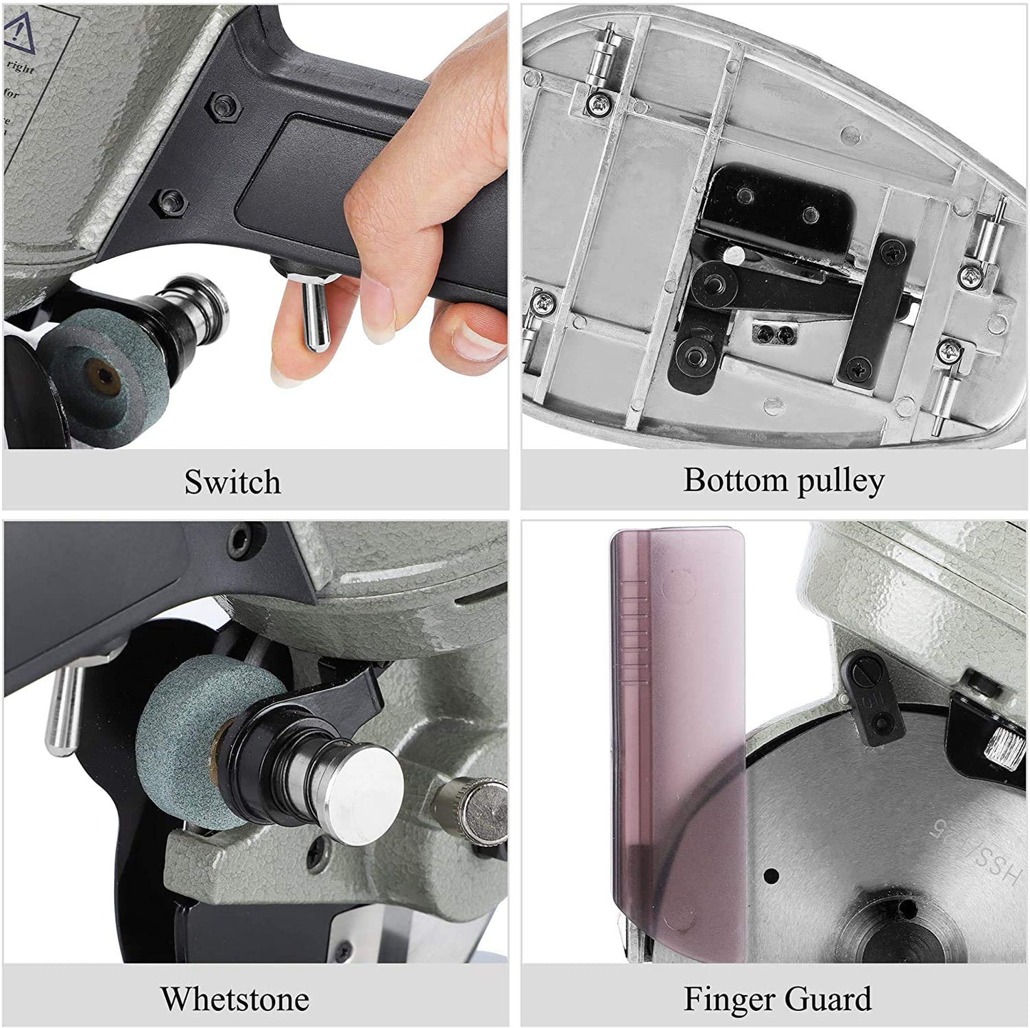 CGOLDENWALL YJ-125A Electric Rotary Fabric Cutter, Multi-layer Fabric Scissors with 1.57" Cutting Thickness for Cloth Fabric Leather and Carpet, with Replacement 4.9inch Blades, Sharpening Stones 110V