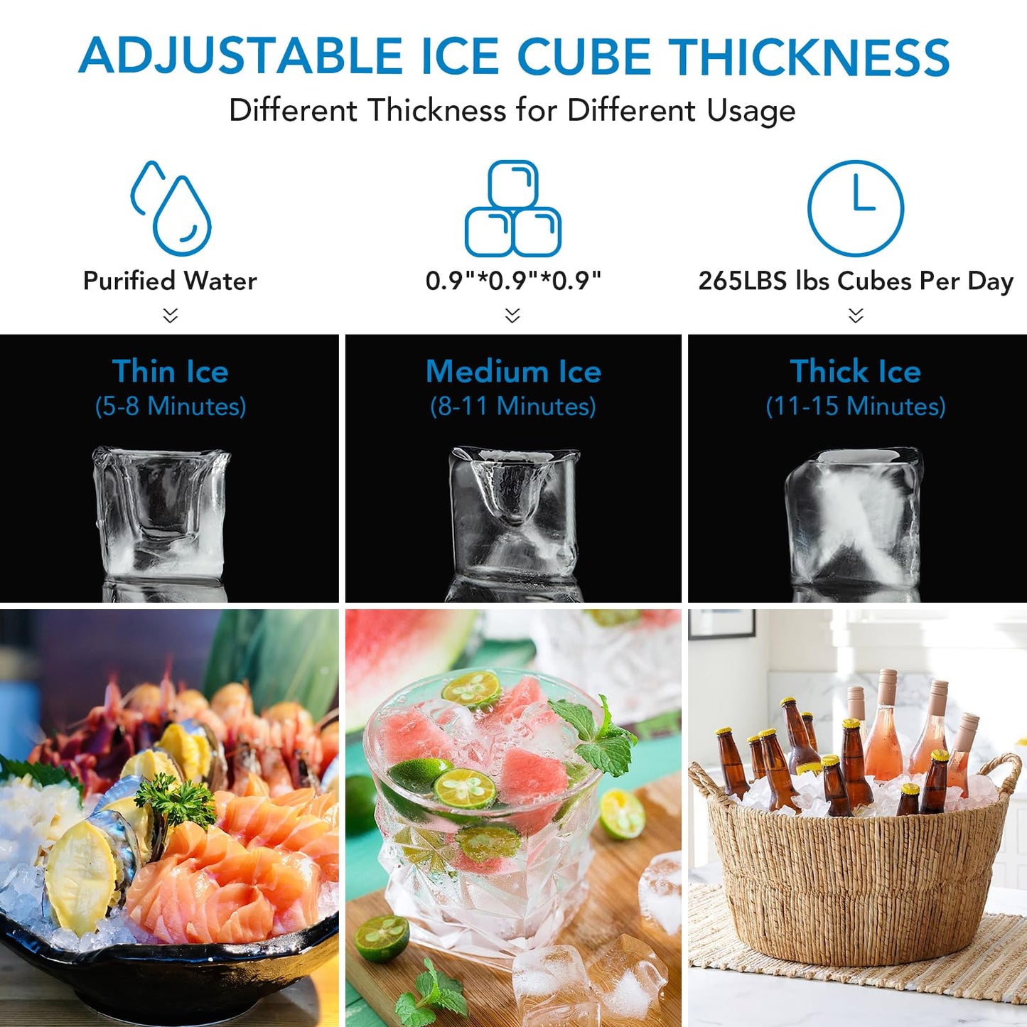Commercial Ice Maker - 200 LBS/24H Stainless Steel Undercounter Ice Maker Machine, 420 Watt, 55 lb Storage Capacity, Produces 90 Blocks of Ice in 15 Minutes, for Bars, Cafes, Homes, Businesses