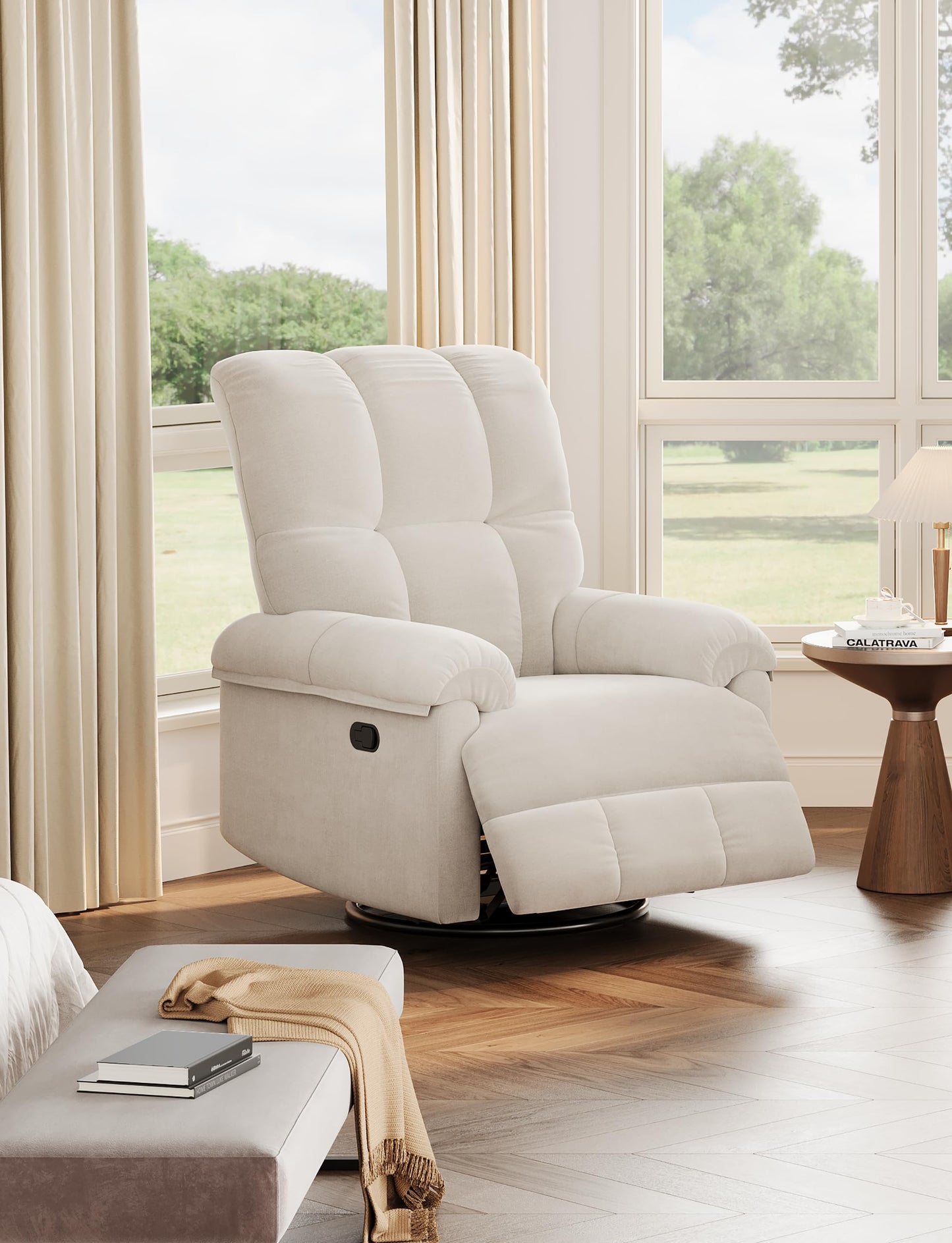 IDEALHOUSE Swivel Rocking Nursery Recliner Chair Rocker Recliner Glider Deep Seat PU Leather Sofa Chair with high Backrest for Nursery, Living Room, Bedroom & Home Movie Theater (Beige)