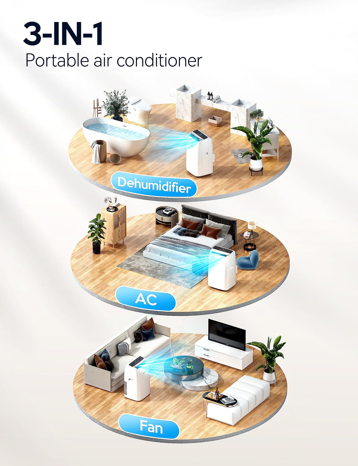 VAGKRI Portable Air Conditioners 14000 BTU ASHRAE (10200 BTU DOE/SACC), 3-in-1 AC Unit with Fan & Dehumidifier Cools up to 700 sq. ft, Smart/Sleep Mode 3 Fan Speeds Auto Swing 24H Timer Remote Control