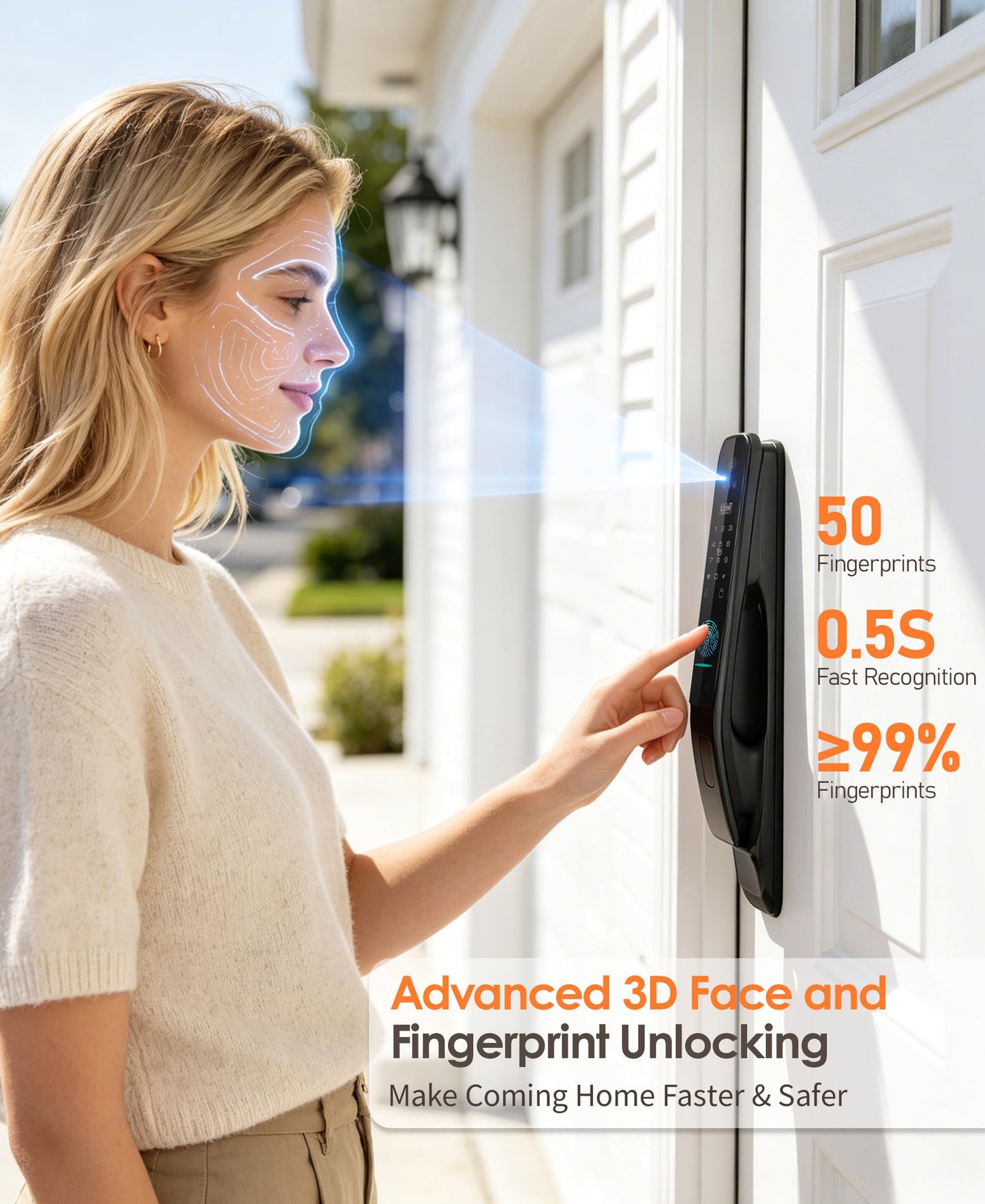 YINTIN 3D Face Recognition Smart Lock with Camera & Handle, Palm Vein Keyless Entry, Fingerprint Door Lock & Video Doorbell, 8-in-1 Unlock, Mortise Lock, Tuya App, 2-Way Talk, IP67 for Front Door.