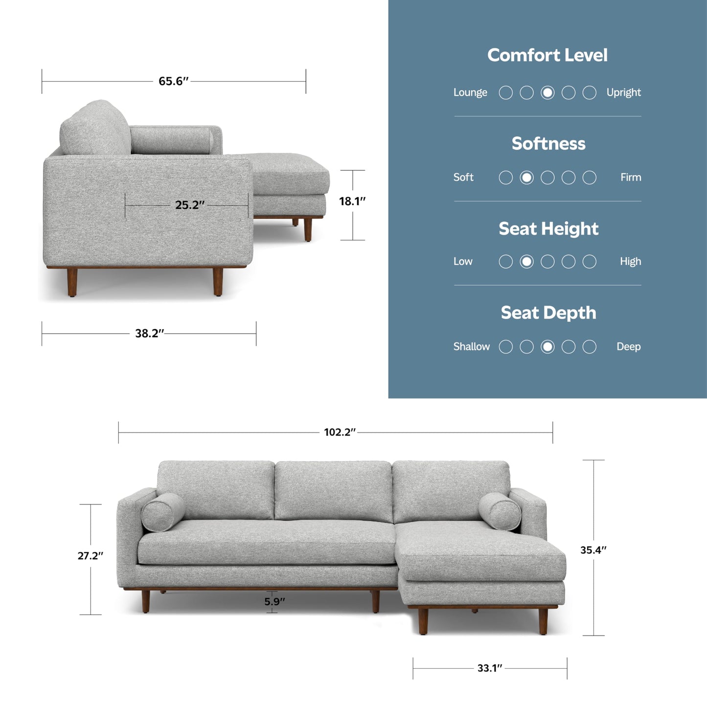 SIMPLIHOME Morrison Right Sectional Sofa in Woven-Blend Recycled Polyester Fabric, Mist Grey, 102-inches Wide, L-Shaped Couch with Right Chaise for the Living Room and Family Room