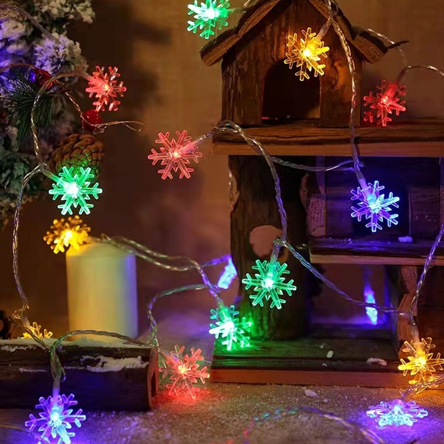 Dazzle Bright 100 LED Christmas Snowflakes String Lights, 49FT, Waterproof, Multi-Colored, 8 Modes, Model HB-300COI