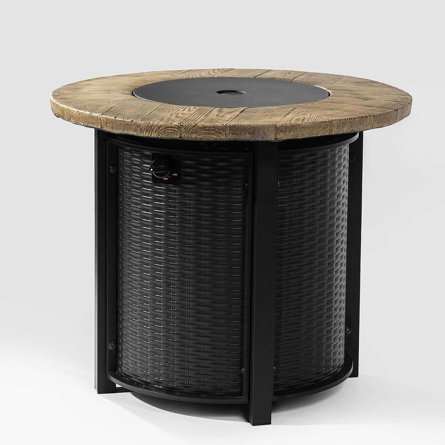 YOPTO 30inch Propane Round Fire Pit Table with 40000BTU and Stainless Steel Burner,Rattan Pattern Fireplace w/Piezo Electronic Lgniter & Rocks,Backyard Patio Garden Heater for Outdoor,Black