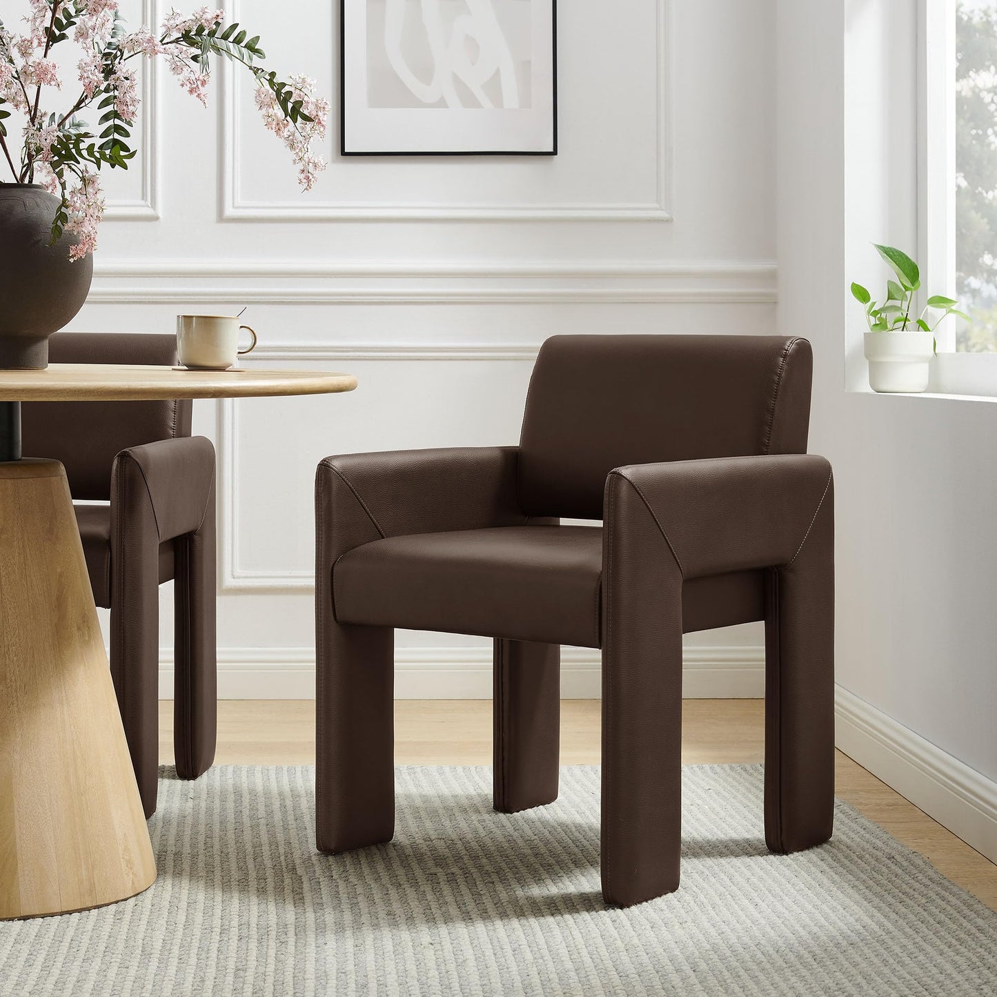 Modway Daven Fully Upholstered Vegan Leather Dining Chair in Espresso – Mid-Century Modern Faux Leather Accent Chair with Cushioned Seat for Living Room, Office, Bedroom