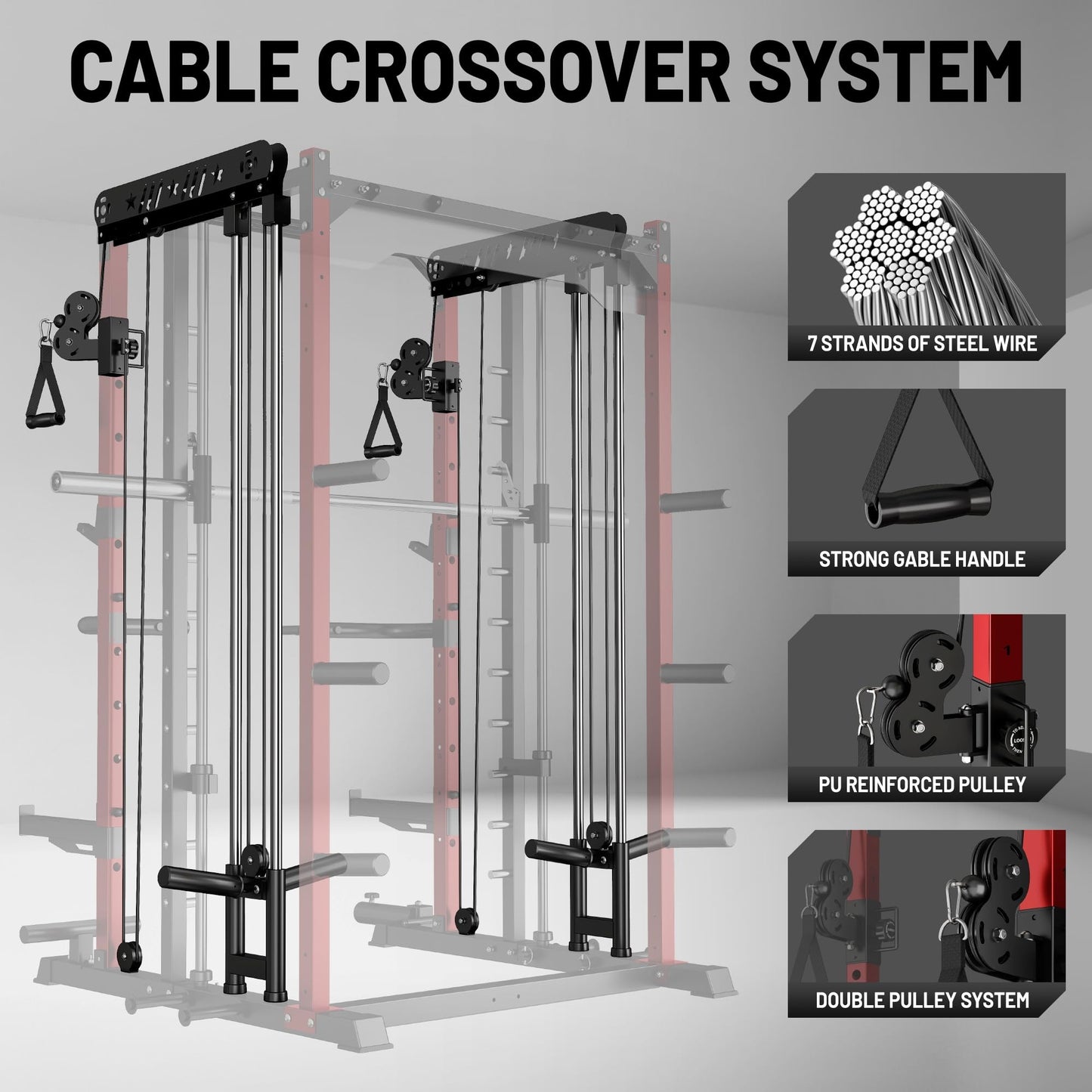 JELENS Smith Machine for Home Gym, Multi-Function M12 Power Cage, Squat Rack with Smith Bar and More Attachment (Red, M12 Smith Machine)