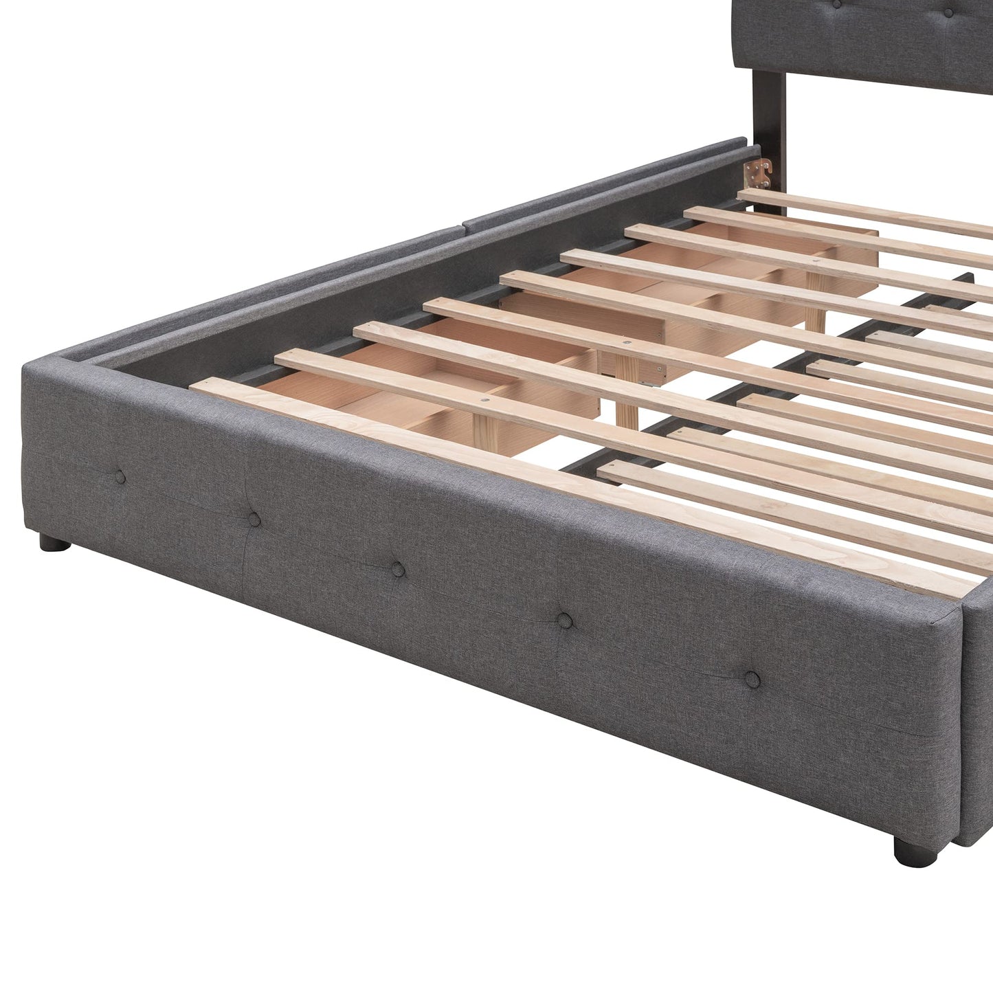 Ball & Cast Queen Size Bed Frame with 2 Drawers and 1 Twin XL Trundle, Linen Upholstered Platform Bed with Button Tufted Headboard and Wood Slats Support, No Box Spring Needed,Dark Gray