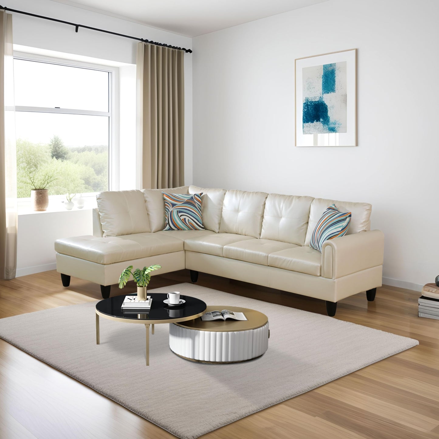 NicBex 2 Piece Set Modular Sectional Sofa,Modern Faux Leather Living Room Sofa Set,Sectional Sofa Set with Sofa and Chaise,Modular Sofa with Comfortable Wide Seats and Cushions,Peaerl White