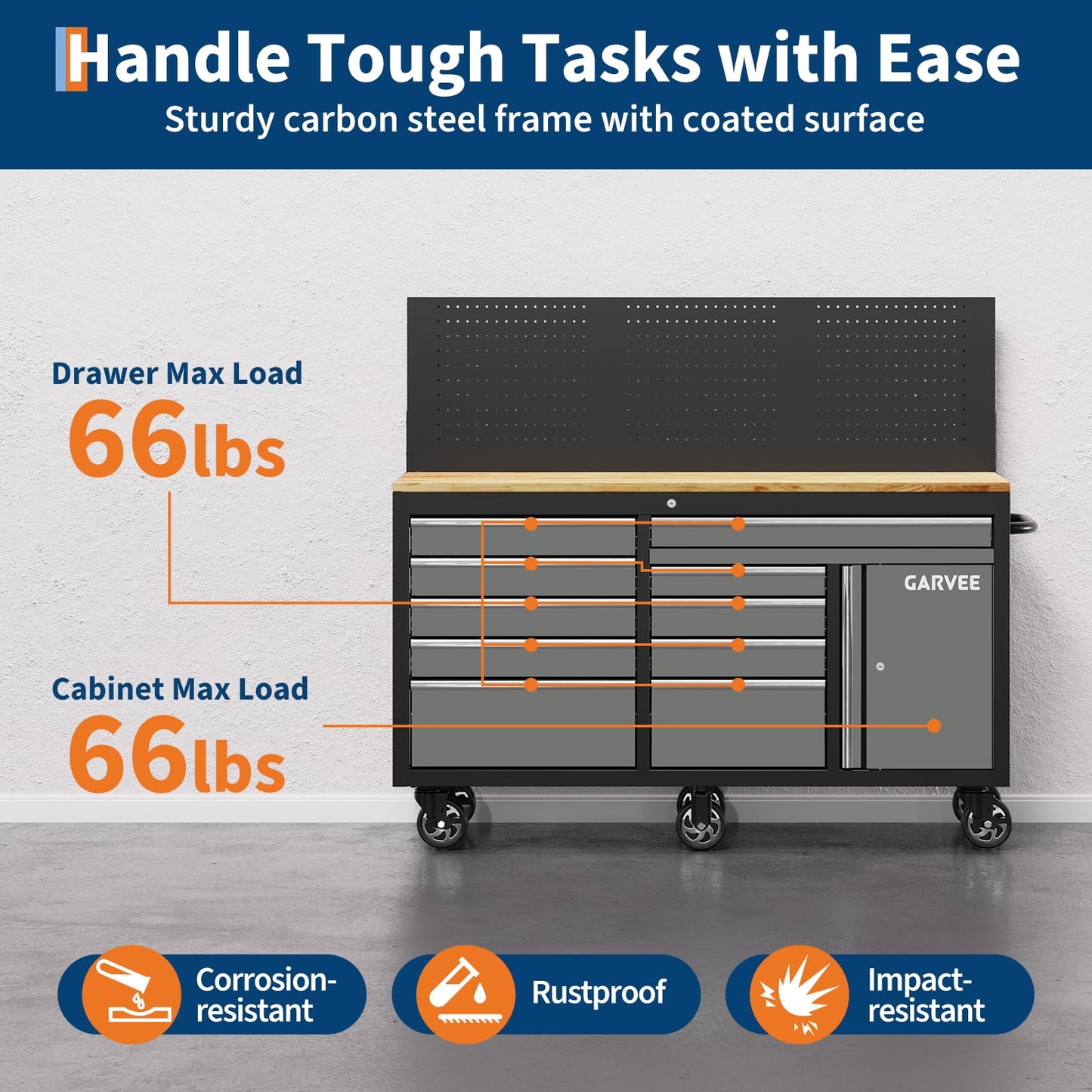 60 Inch Rolling Tool Chest Workbench, 10 Drawer Tool Box with Pegboard & Lock, Mobile Garage Tool Cabinet with Charging Station, Heavy Duty Workbench for Workshop, Gray