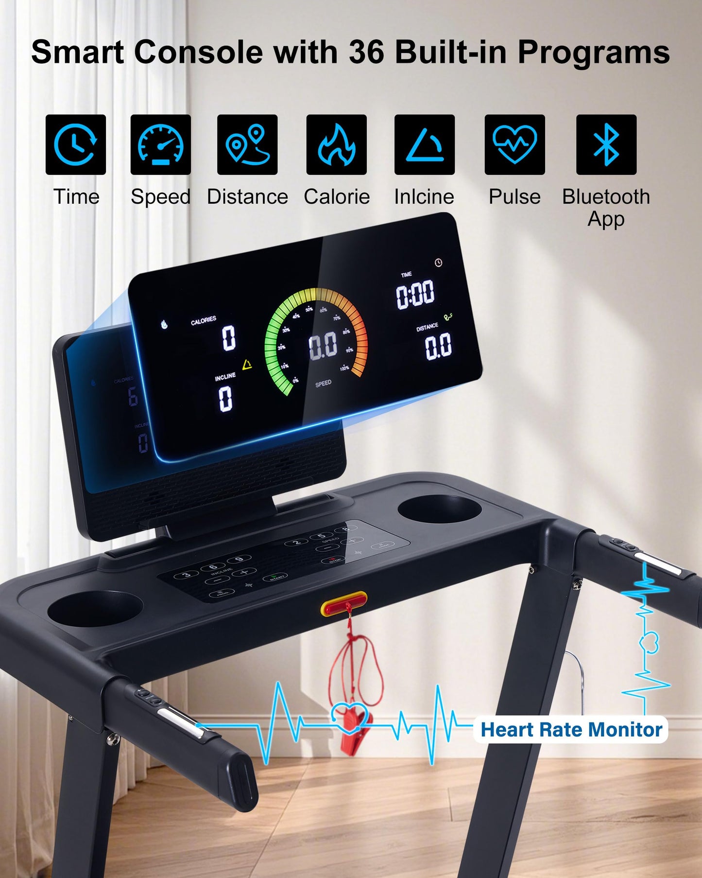 ATEEDGE Treadmill with Auto Incline, 20% Incline, 3.0HP, 10 MPH Running Machine, 18.5" Wide Belt, 350 lbs Capacity, Treadmill for Home with Bluetooth App