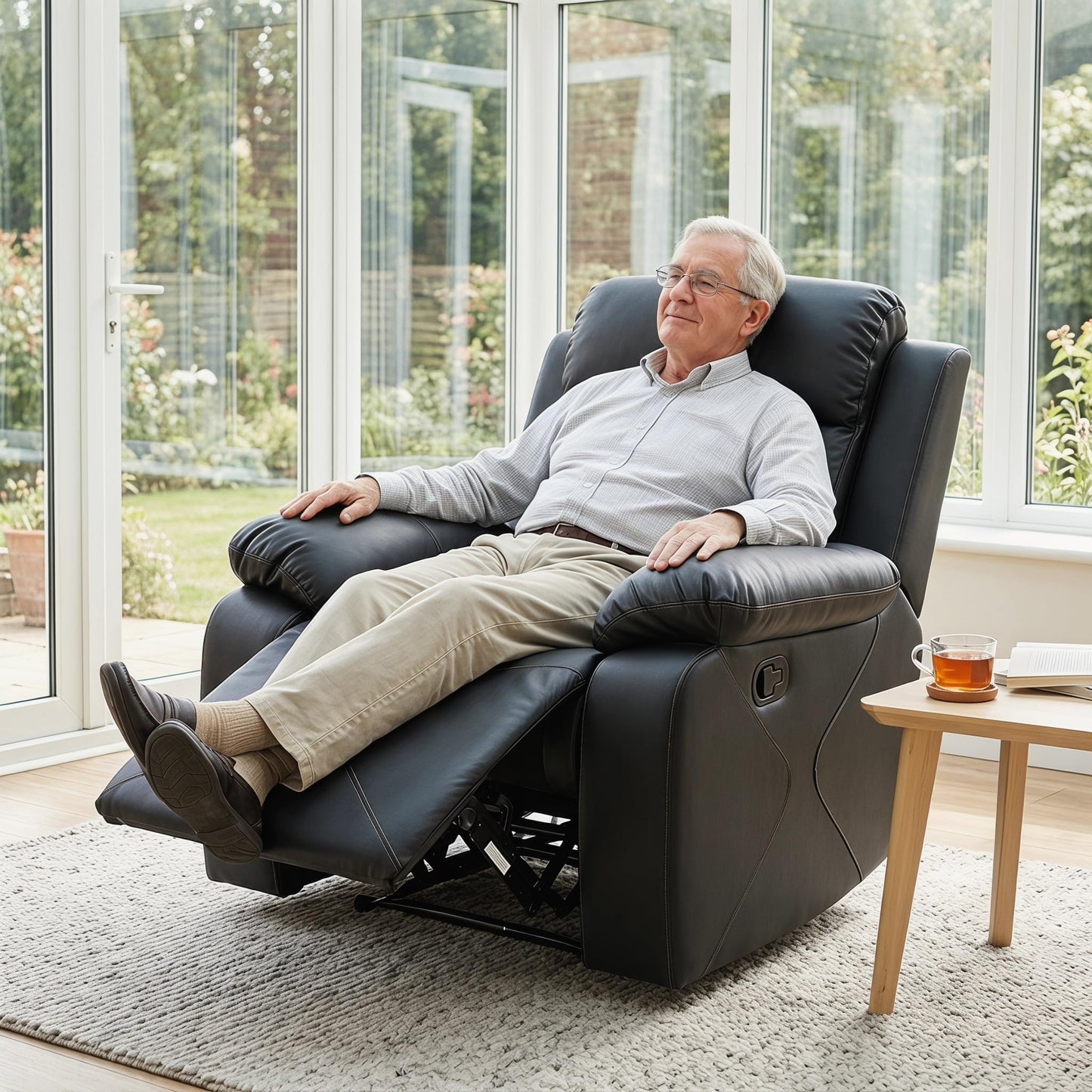 Trygoal Manual Recliner Chair, Nursery Chair, Lazy Boy Recliner Chair for Adults, Gaming Recliner with Overstuffed Arms, Suitable for Home Theater, Living Room, Bedroom, Black