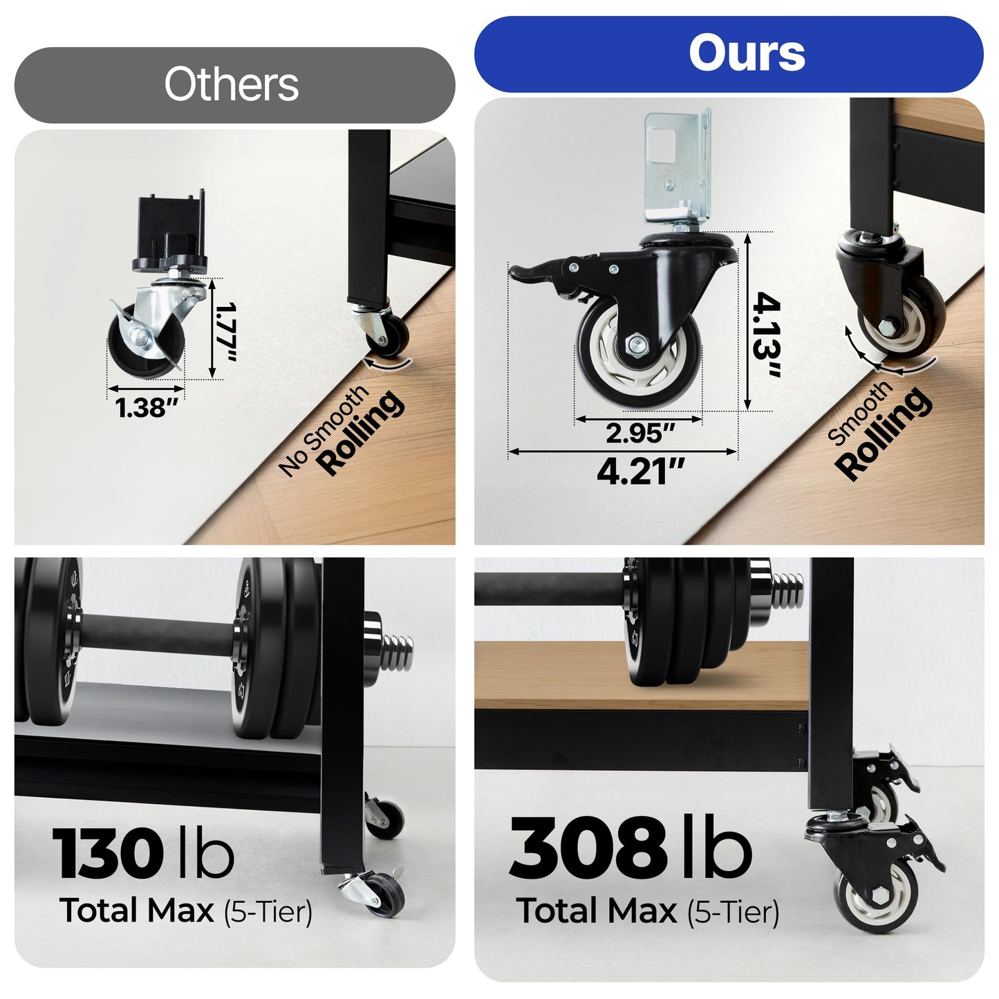 HOMEDANT House 48.1" 5-Tier Metal Rolling Cart Shelf Rack Casters Heavy Duty Laminated Wheel Shelving Unit Adjustable Utility Storage Shelves Shelf Kitchen Garage Black 1Pack