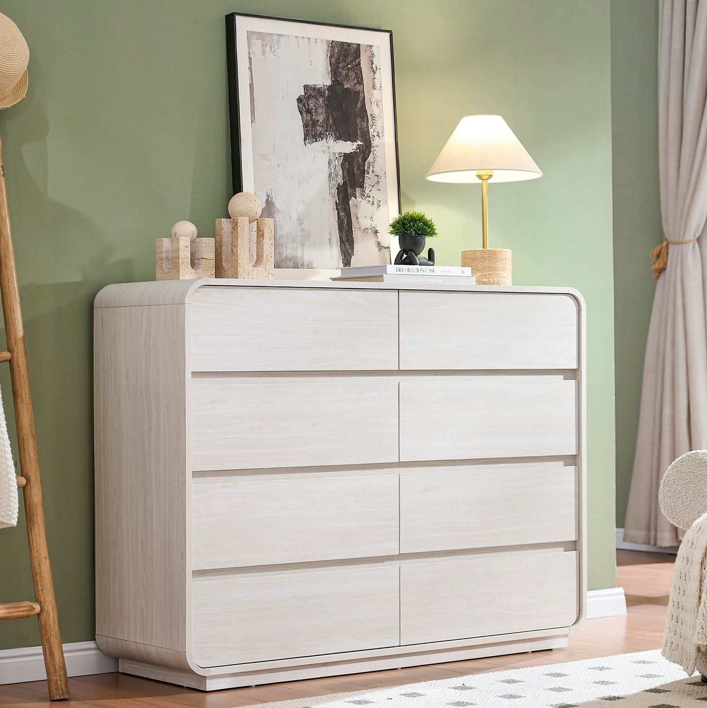 Standifurno 47’’ Wide Dresser with 8 Drawers, White Chest of Drawers with Deep Drawers & Handleless, Wooden Storage Organizer for Bedroom, Living Room, Hallway