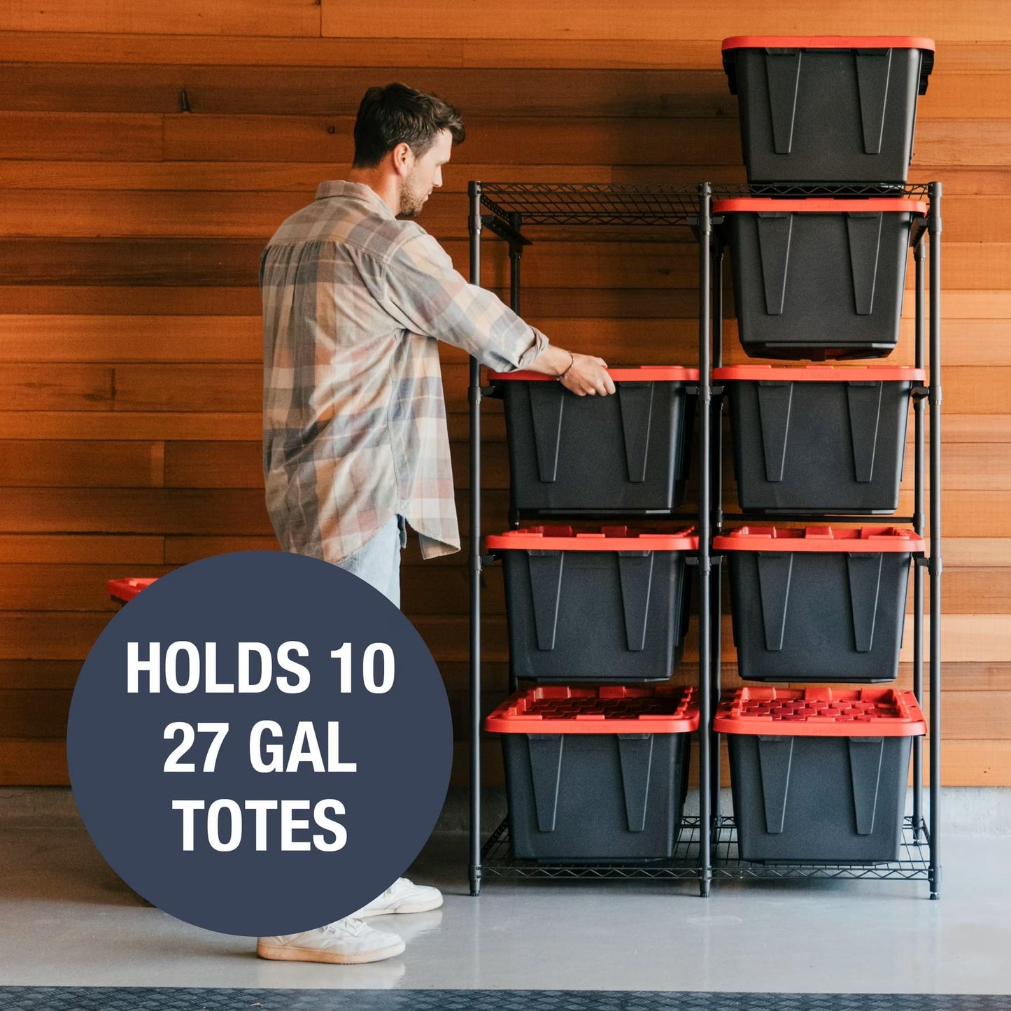 CleverMade Double Tote Tower 10-Bin Organizer Rack for 27 Gallon Storage Totes, Heavy-Duty Garage Storage Shelving Unit, Vertical Bin Rack for Pantry, Laundry Room & Shed, Black