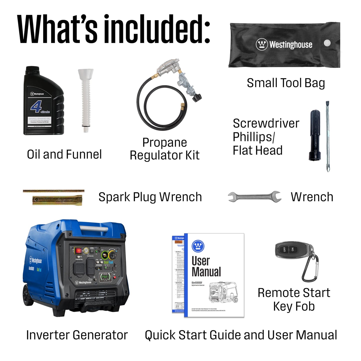 Westinghouse 5000 Peak Watt Super Quiet Dual Fuel Portable Inverter Generator, Remote Electric Start, Gas & Propane Powered, RV Ready 30A Outlet, Parallel Capable, Blue/Black