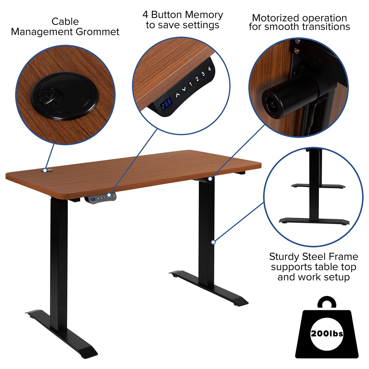 Flash Furniture Tanner Electric Height Adjustable Standing Desk - Table Top 48" Wide - 24" Deep (Mahogany)