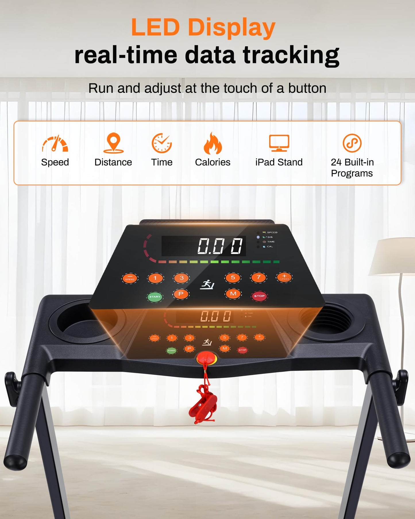 ECHANFIT Incline Treadmill with Handles, 3.0 HP Small Treadmills for Home with 300 LBS Capacity, Walking Pad with LED Dispay, 24 Preset Programs, Water Bottle Holder, iPad Stand
