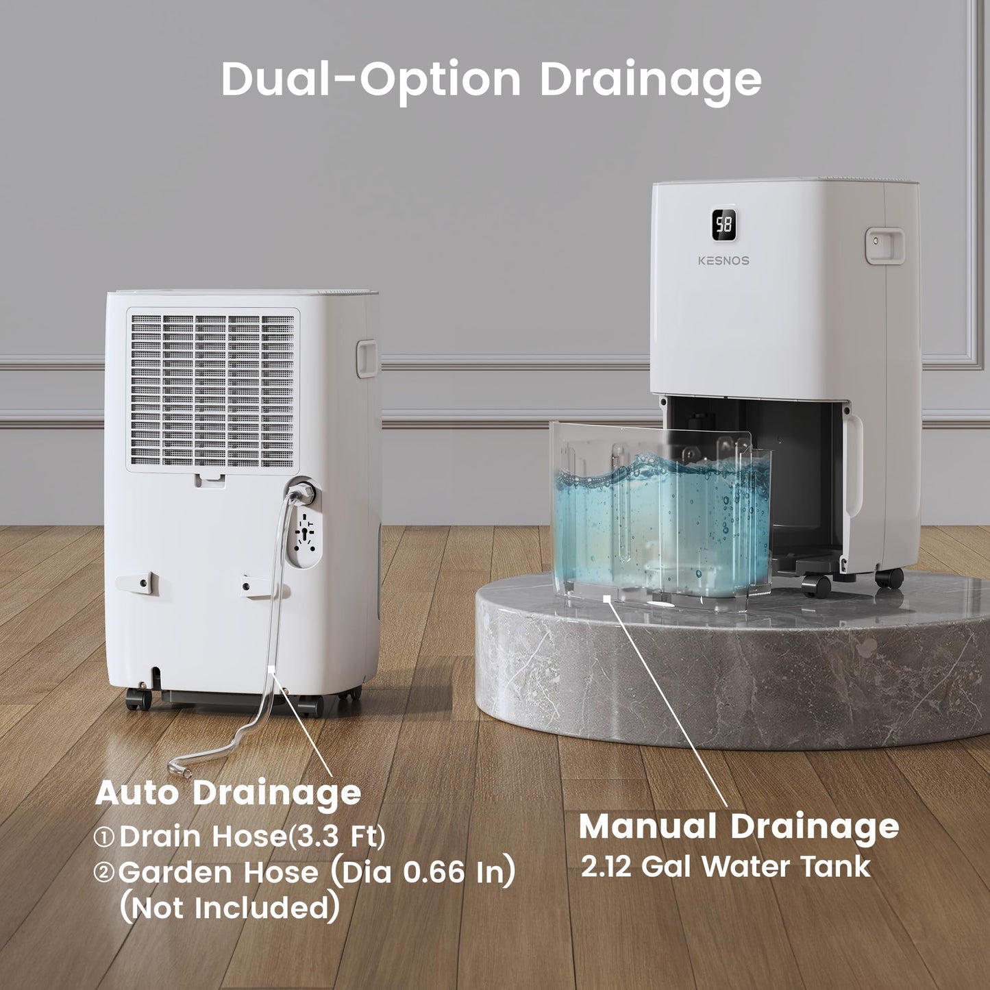 Kesnos 150 Pints Dehumidifier for Basement, Commercial and Industrial Large Room, 2.11 Gal Water Tank with Drain Hose, Ideal for Whole Home up to 7,500 Sq. Ft., Front LED Display, Timer