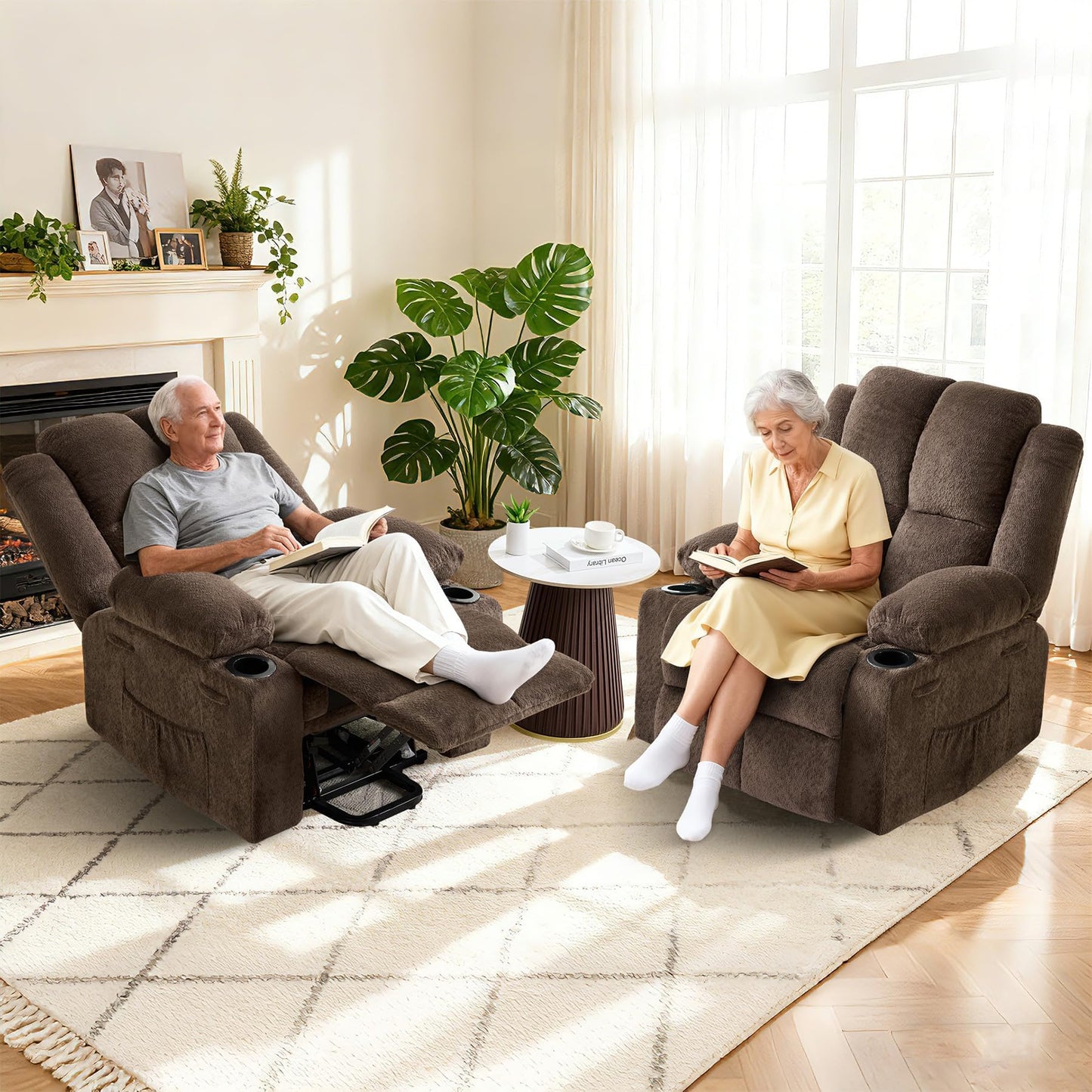 Garvee Power Lift Recliner Chair with Massage and Heat, Oversized Electric Lift Chair with Stand Assist, 155° Adjustable Lay Flat Recliner, 2 Cup Holders for Living Room