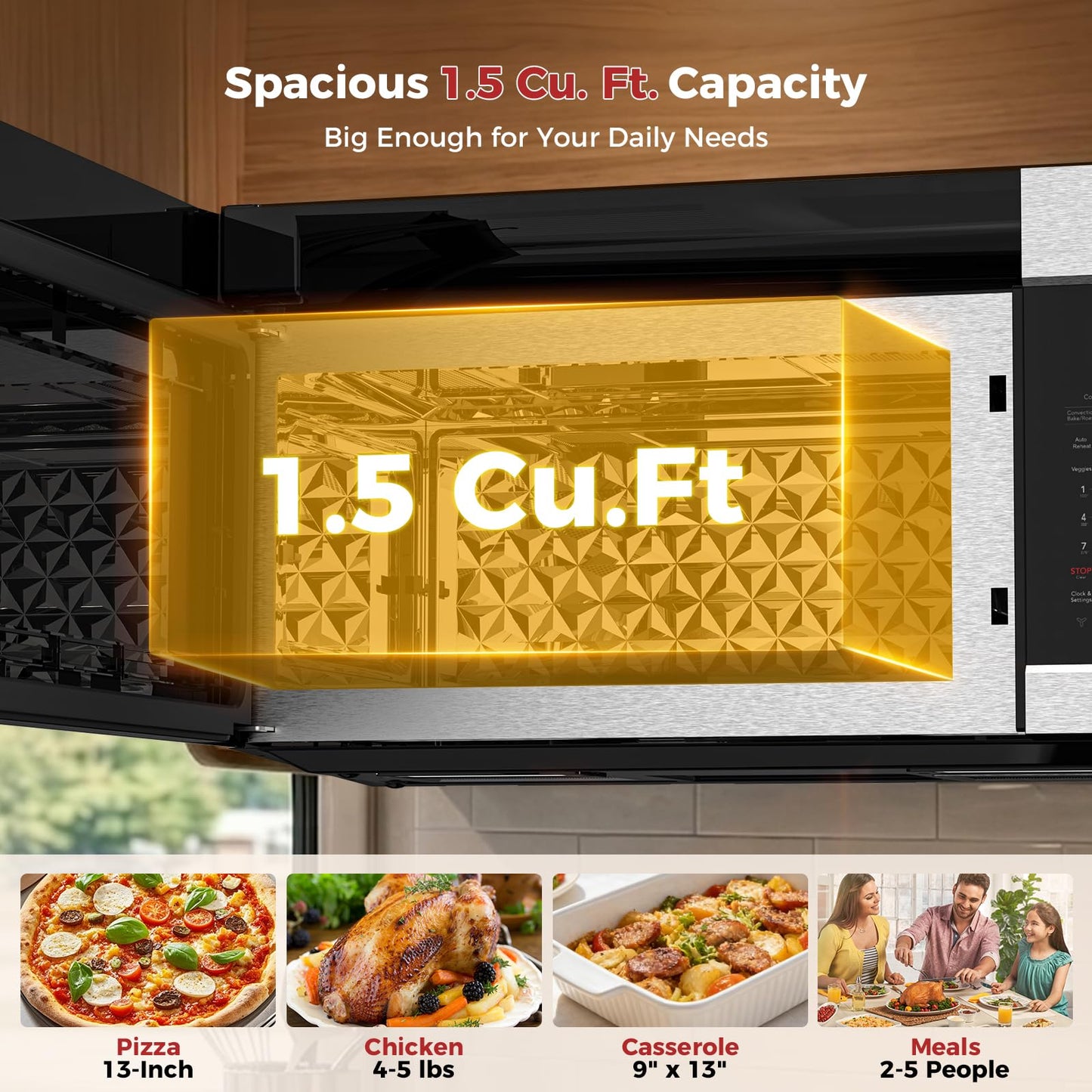 CAMPLUX 30" Convection Over-the-Range Microwave Oven, 1.5 Cu. Ft. Stainless Steel OTR Microwave with 300 CFM Venting, Bake & Roast Like a Real Oven, Low Noise Design