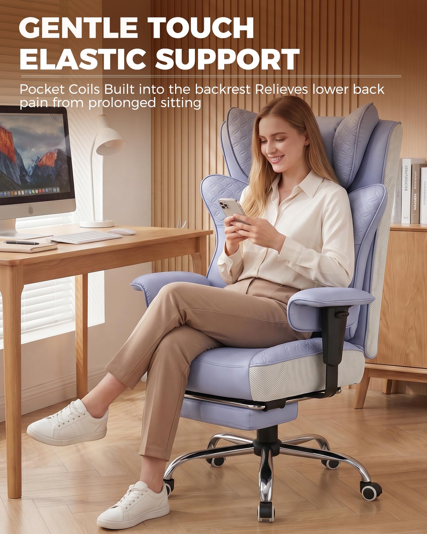 GTPLAYER Big and Tall Office Chair, Wide Ergonomic Gaming Chair with Deluxe Embossing Designed Leather with Foot Rest,150°Reclining Adjustable Soft Armrests Pocket Spring Back Support and Pillow