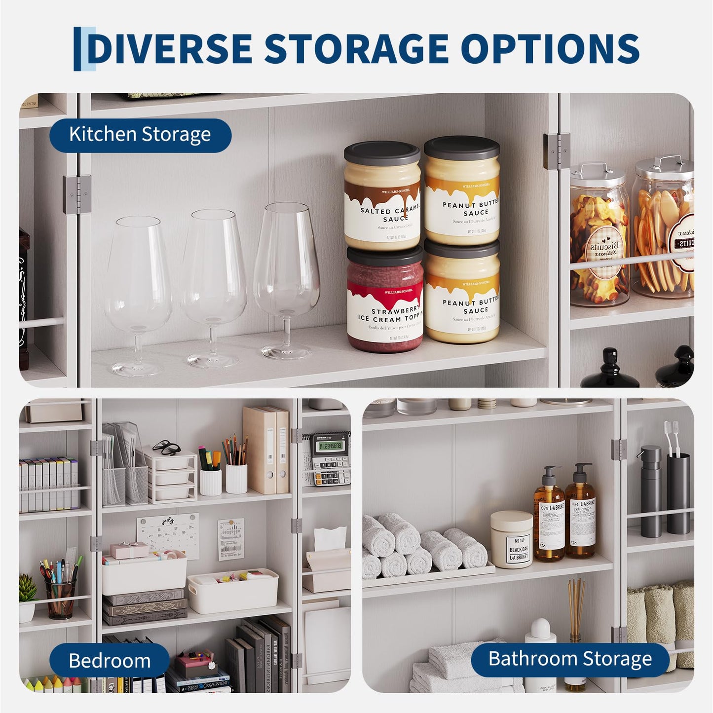 IDEALHOUSE Farmhouse Kitchen Pantry Cabinet - 72" Tall Large Wood Kitchen Storage Cabinets with Adjustable Shelves & 2 Barn Doors & 3 Drawer, Versatile Storage for Dining Room, Bathroom, Living Room