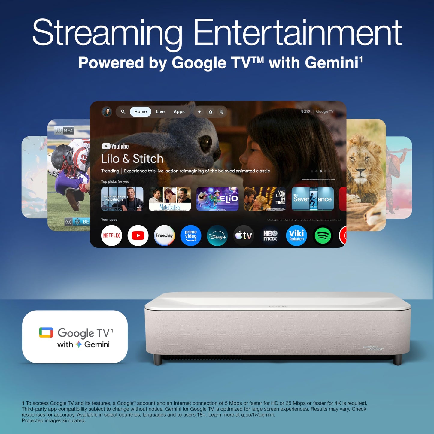 Epson Lifestudio Grand Plus Ultra Short Throw Laser Projector, 4,000 Lumens of Color and White Brightness, 4K Display Technology, Sound by Bose and Built-In Google TV, 3-Chip 3LCD Technology — White