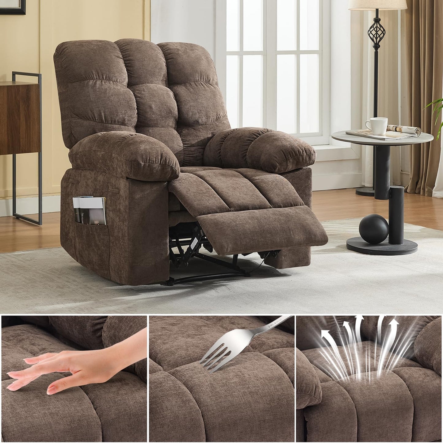 Garvee 21.4in Wide Recliner Chair,Massage & Heat Recliner Chair for Adults,Home Theater Seating with Lumbar Support,Ergonomic Breathable Fabric Nursery Rocking Chairs for Living Room
