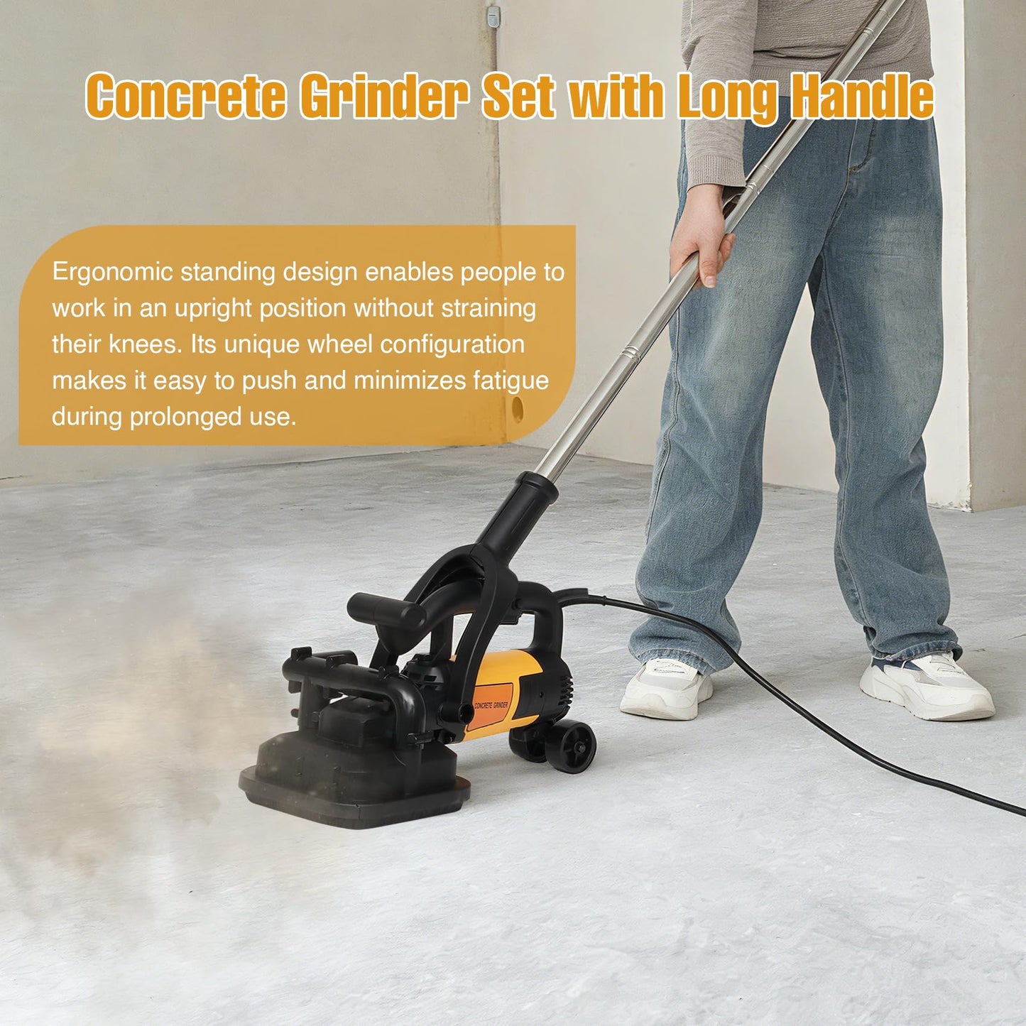 4-Head Concrete Grinder Machine with Handle & Auxiliary Wheels，3800W Floor Grinder For Concrete with 6-Speed Control & Dust Collection Cover, Floor Grinder for Grinding Concrete Deck Marble Granite