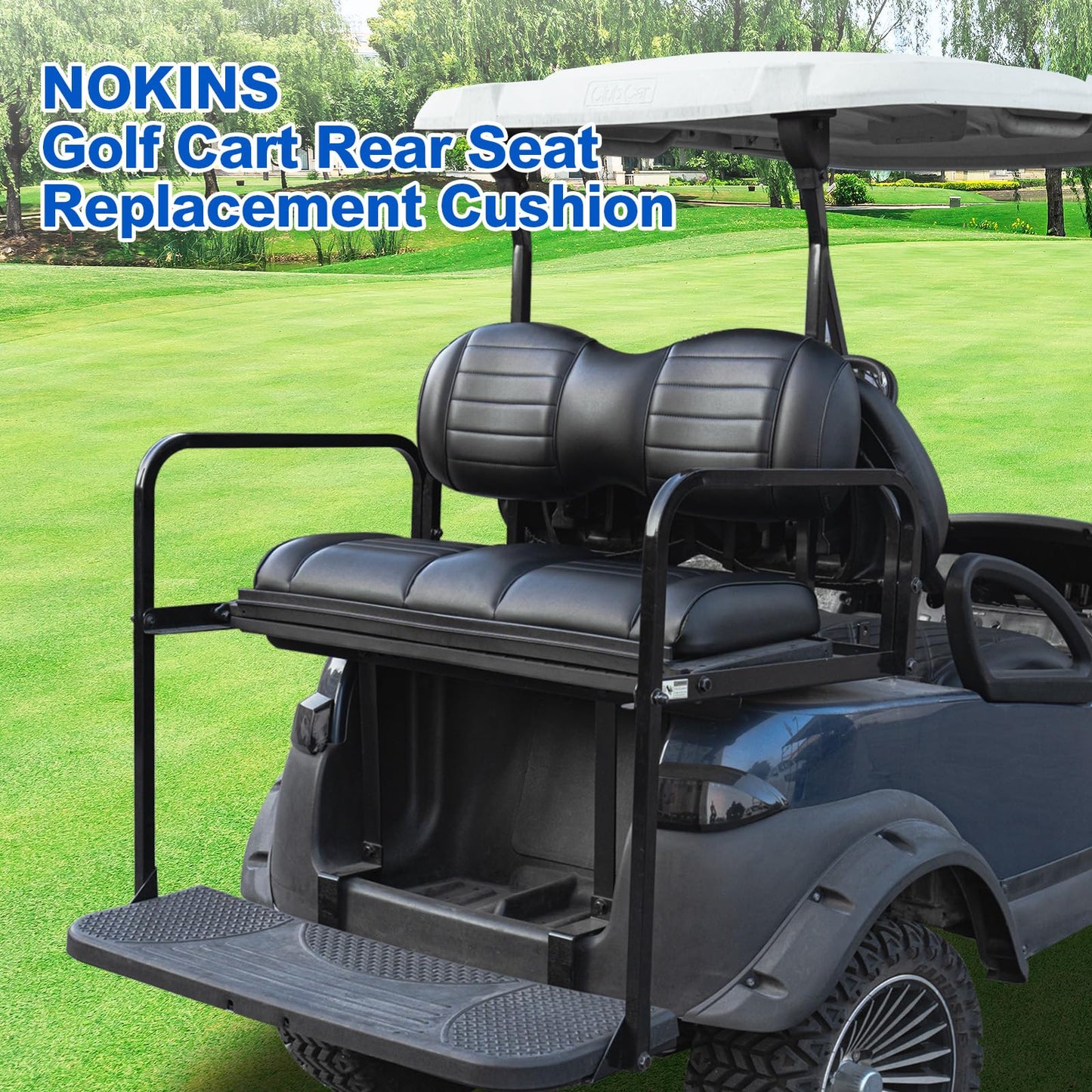 NOKINS Golf Cart Premium Seat Cushion Kit,Seat Back & Seat Bottom Cushion Assembly (Black, Fits Aftermarket Standard Rear Seat)