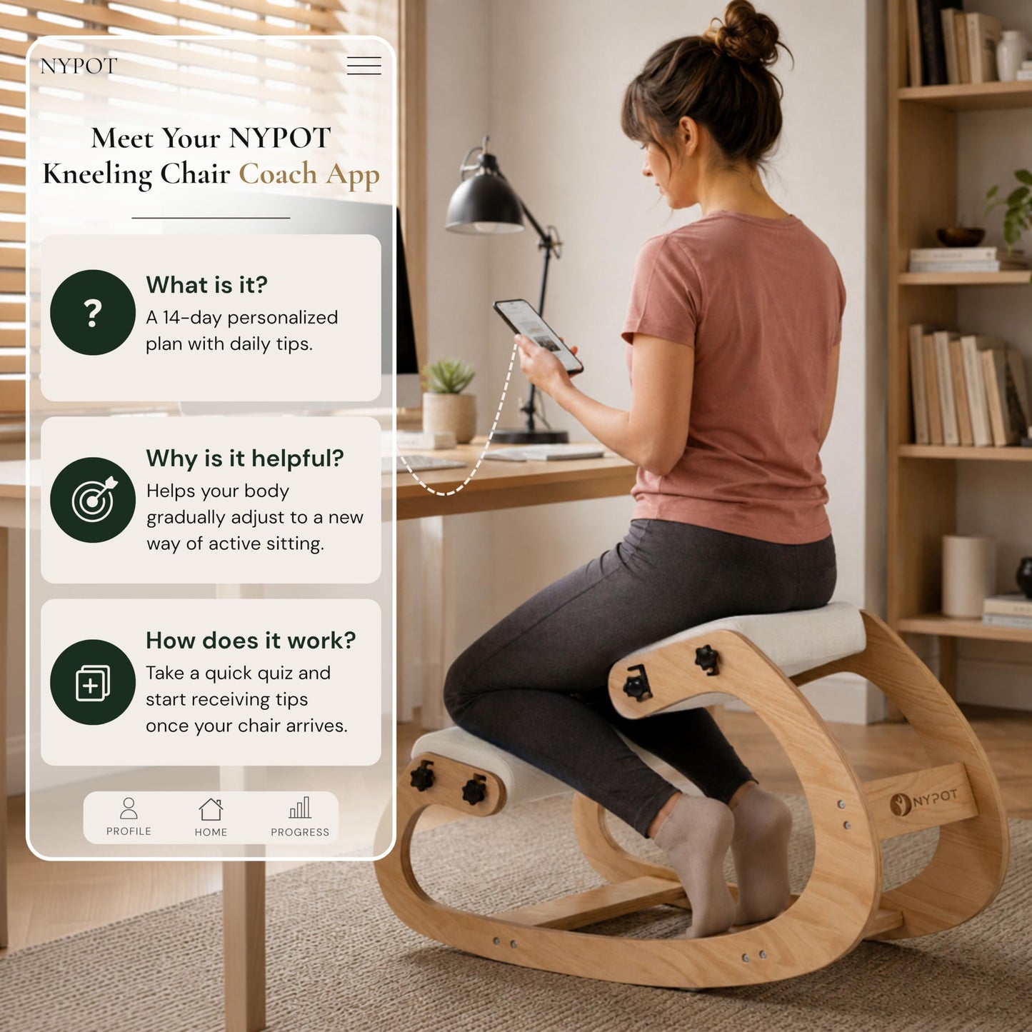 NYPOT Ergonomic Kneeling Chair with Adjustable Seats - Knee Chair for Posture Correction & Kneel Rocking Stool for Desk - Back Pain Relief for Home and Office, Supports 250 pounds - 5 Years Warranty