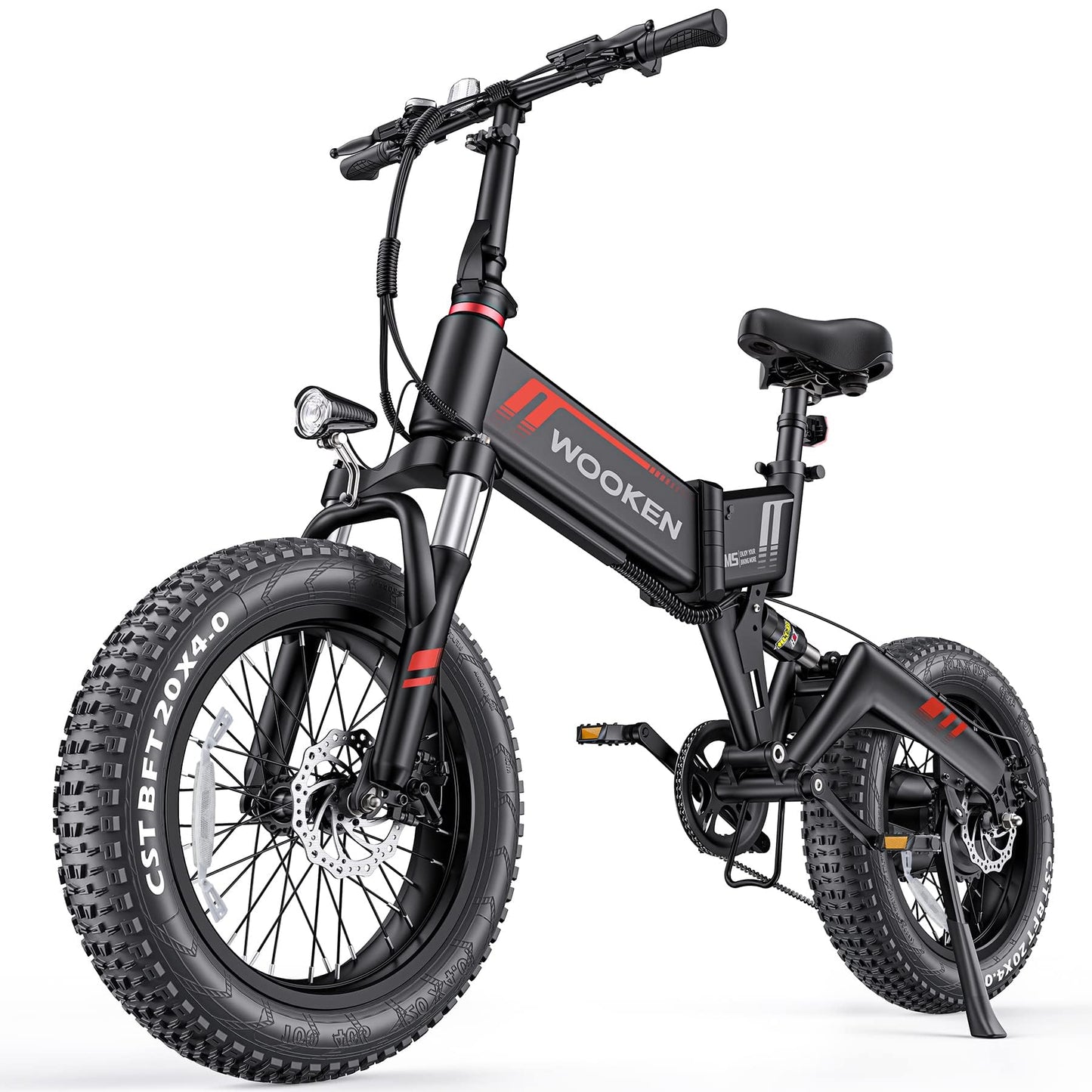 Wooken Electric Bike for Adults, 20''x4.0 Fat Tire Ebike for Adults, Peak 750W Motor Folding Electric Bicycle with 48V 10Ah Battery, 7 Speed, Full Fuspension, 20MPH Ebike for Mountain Beach Snow