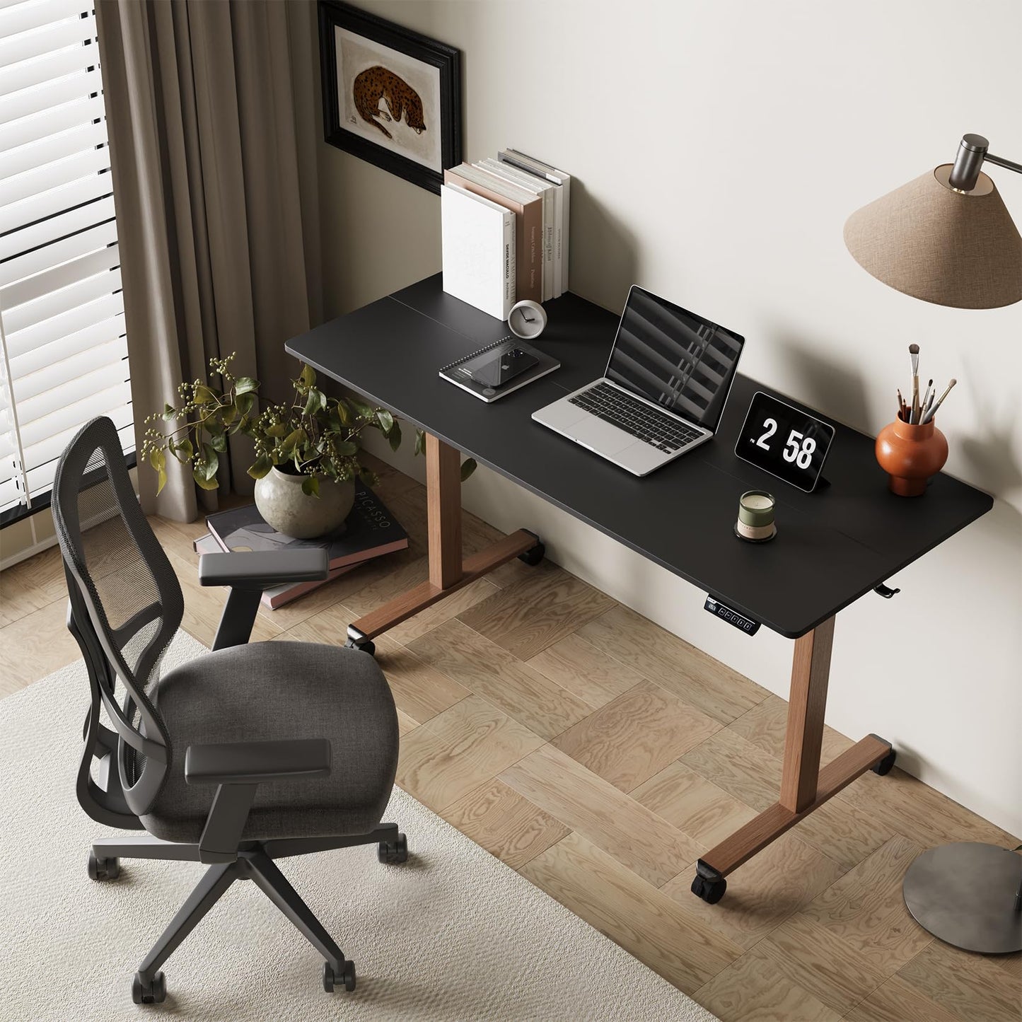Monomi Electric Standing Desk 55x24 Inches, Height Adjustable Desk with Memory Preset, 4 Locking Casters & Headphone Hook, Anti-Collision, Two-Piece Ergonomic Computer Desk for Home Office, Black