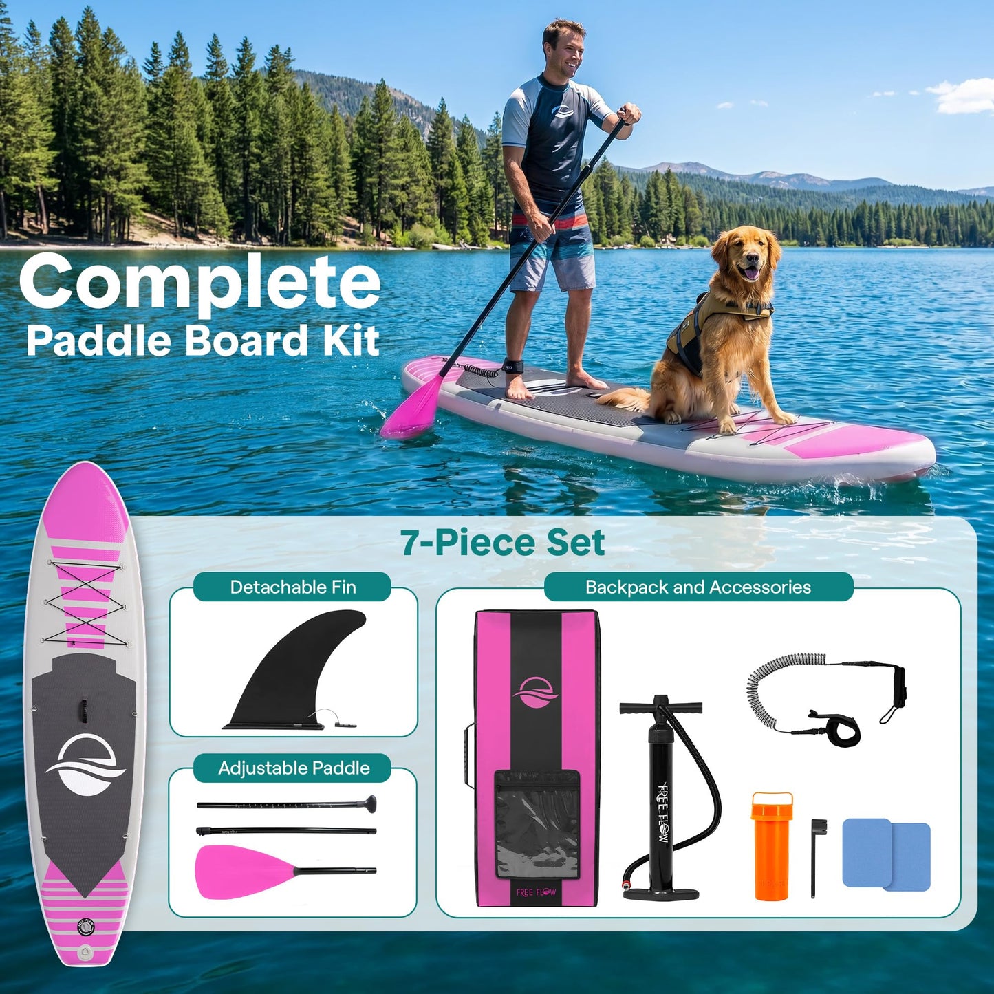 SereneLife Inflatable Stand Up Paddle Board - Wide Stable Design, Non-Slip Deck for Adults & Youth with Premium Paddle Board Accessories: Carry Bag, Dual Action Pump, Paddle, Ankle Leash - 10'6"