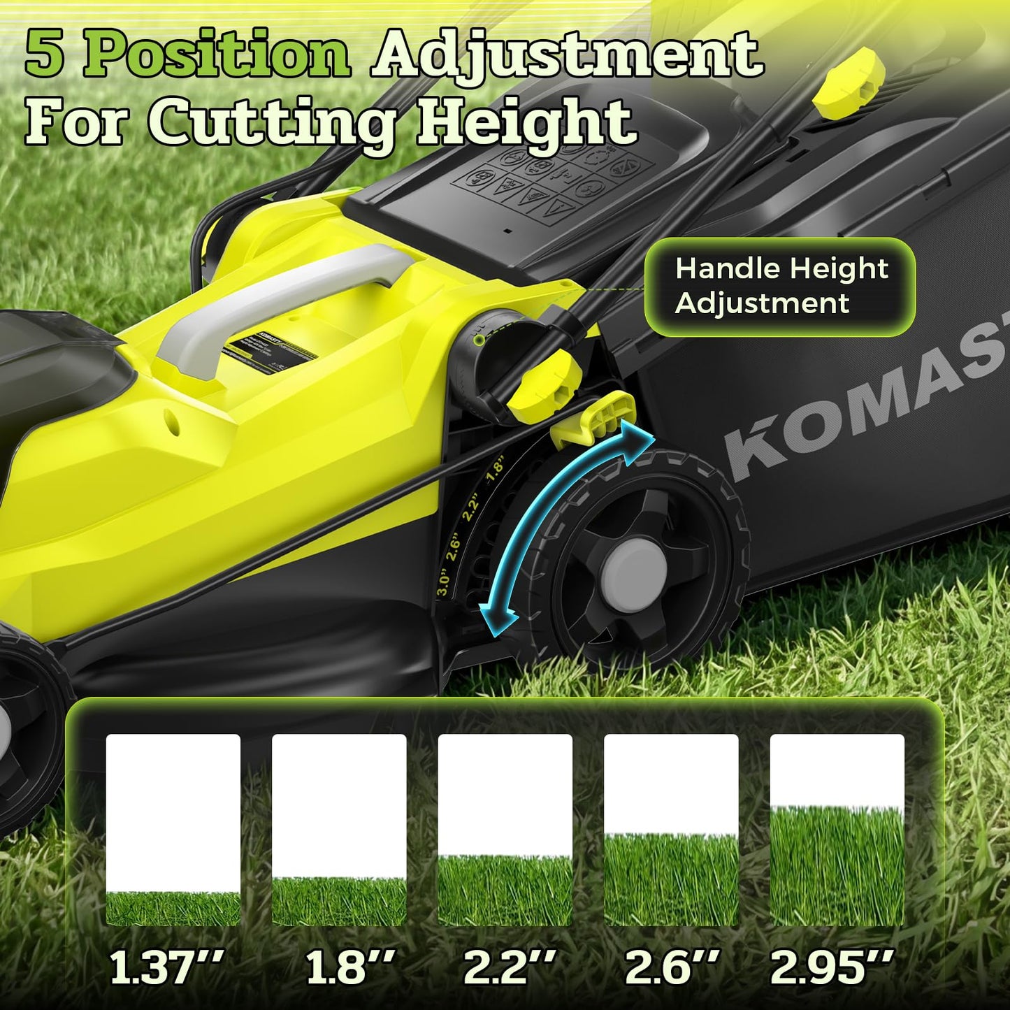 KOMASTY 40V Electric Lawn Mower 15" Cordless Battery Powered Mower, 2 in 1 Mulching Lawnmower with 5-Position Height Adjustment 10.6 Gallon Bag, Small Push Lawn Trimmer, 2X4.0Ah Battery and 2 Chargers